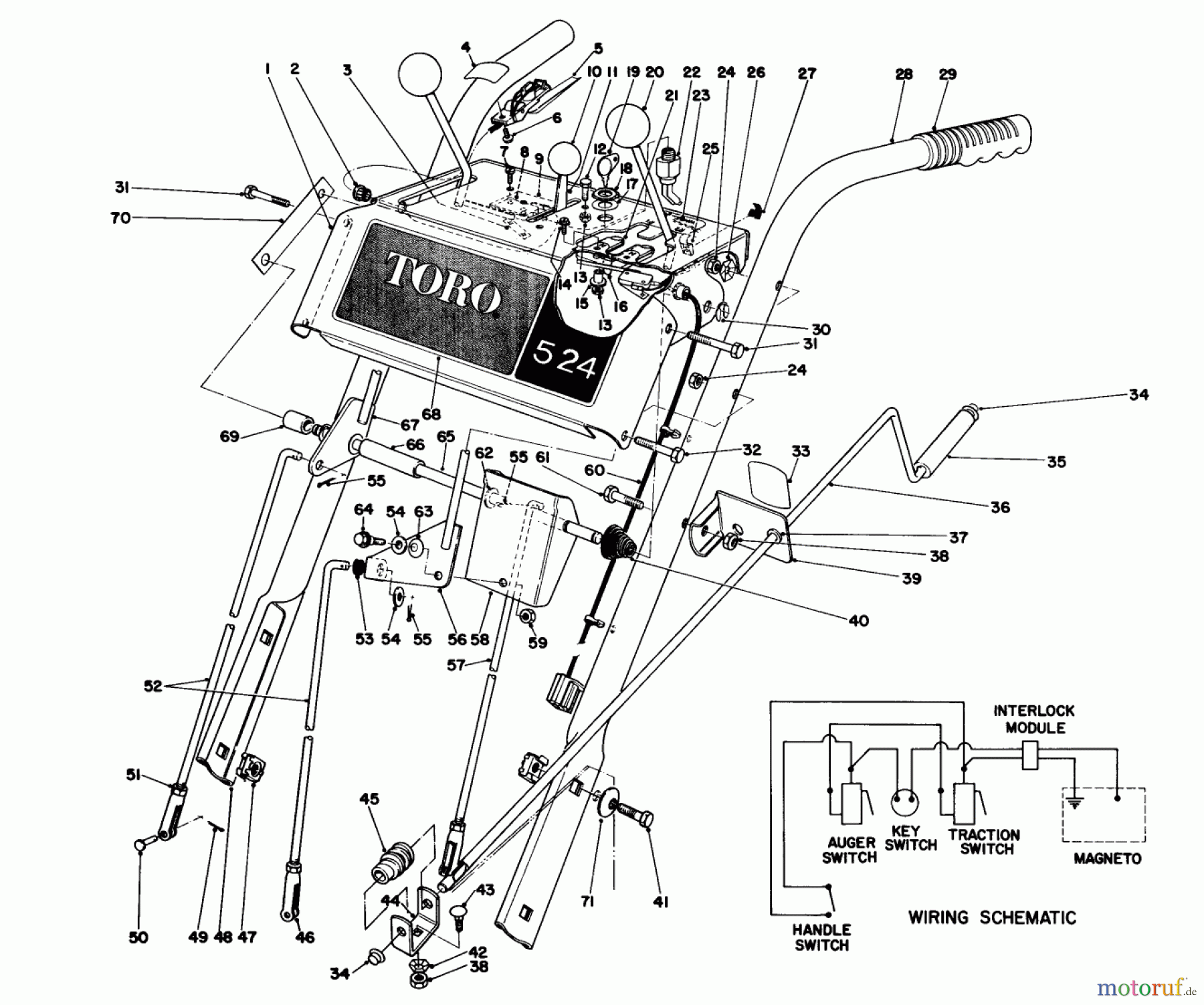 Toro Neu Snow Blowers/Snow Throwers Seite 1 38050 (724) - Toro 724 Snowthrower, 1986 (6000001-6999999) HANDLE ASSEMBLY