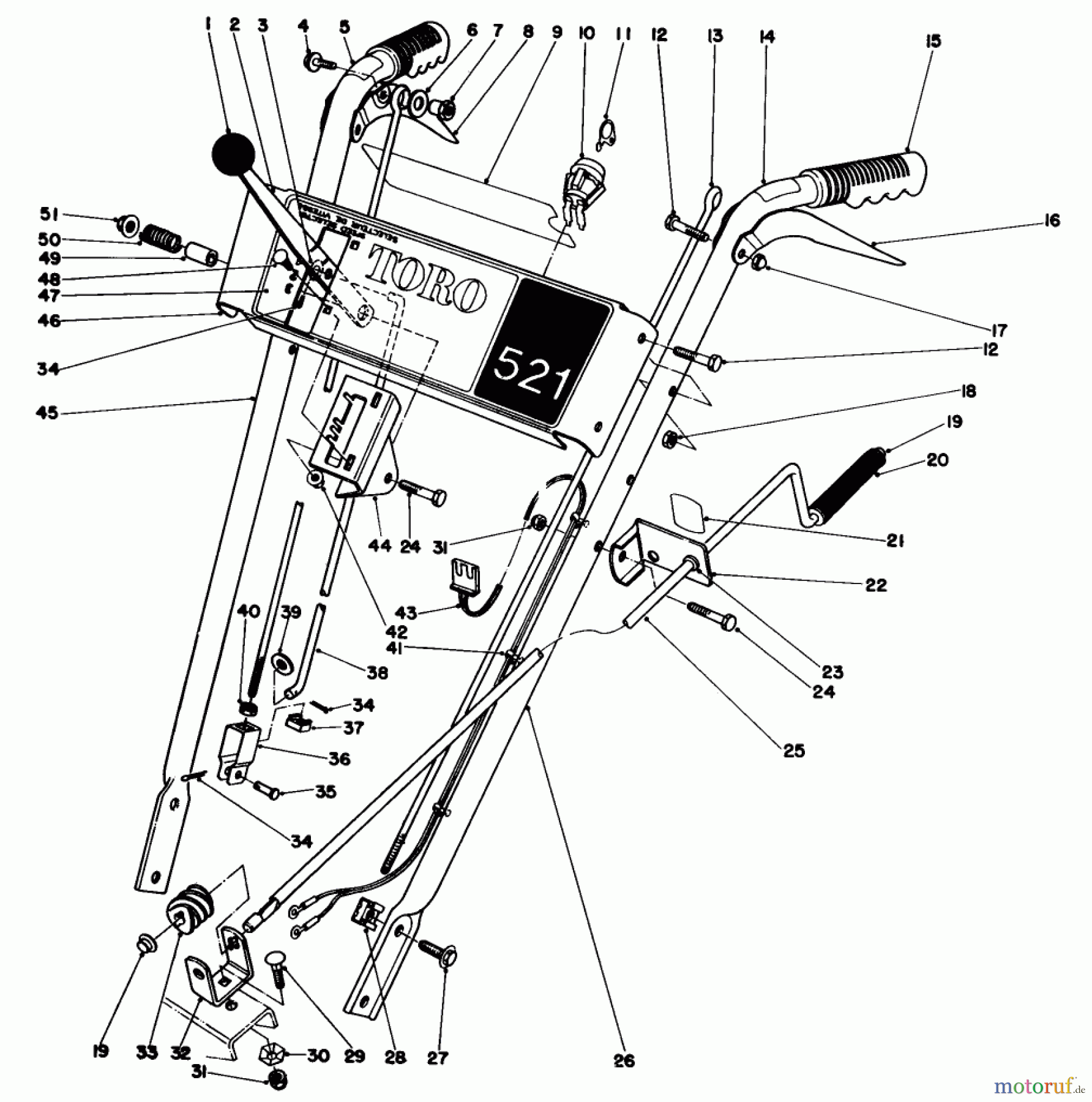  Toro Neu Snow Blowers/Snow Throwers Seite 1 38052 (521) - Toro 521 Snowthrower, 1984 (4000001-4999999) HANDLE ASSEMBLY