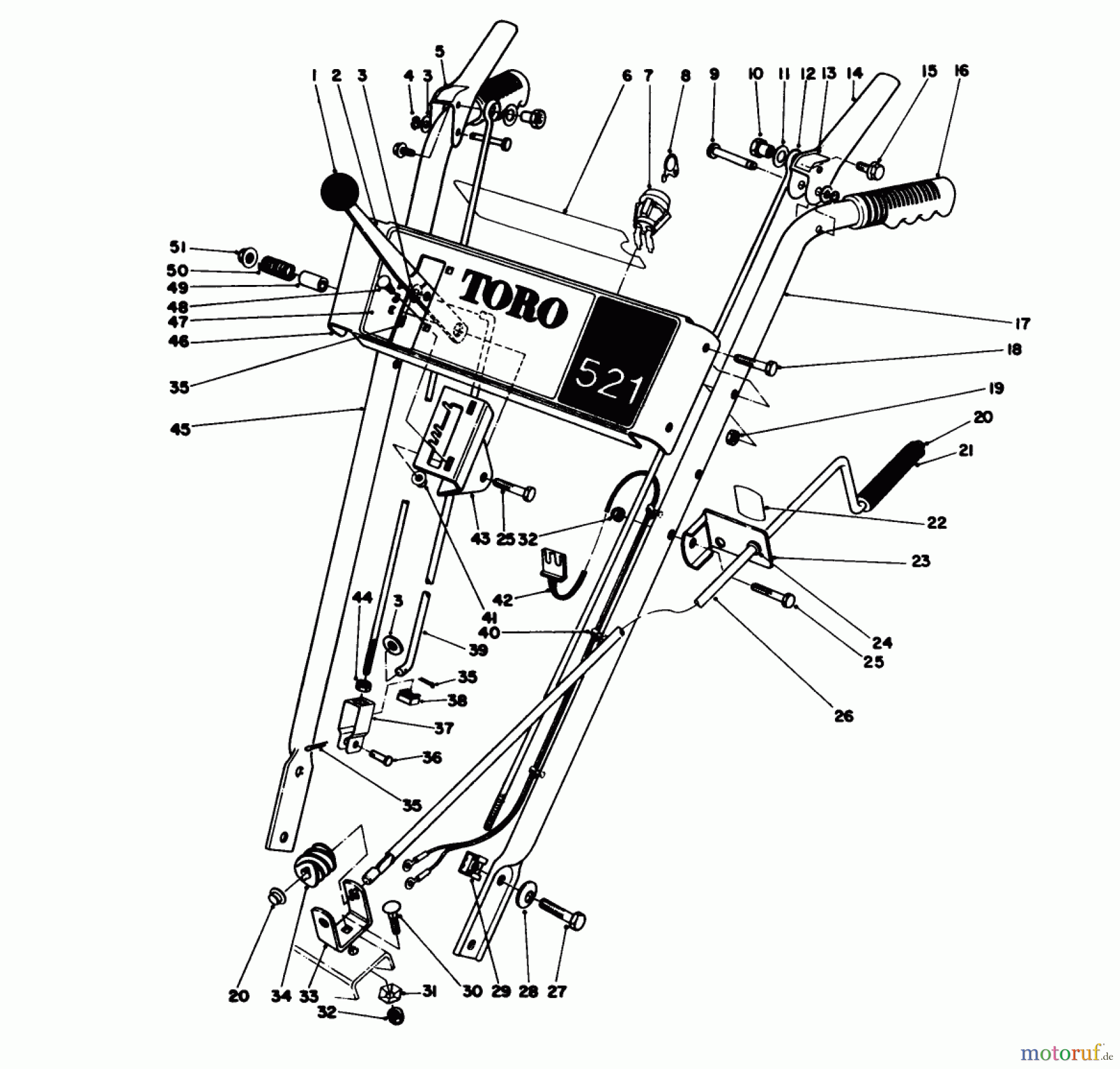 Toro Neu Snow Blowers/Snow Throwers Seite 1 38052 (521) - Toro 521 Snowthrower, 1986 (6000001-6999999) HANDLE ASSEMBLY