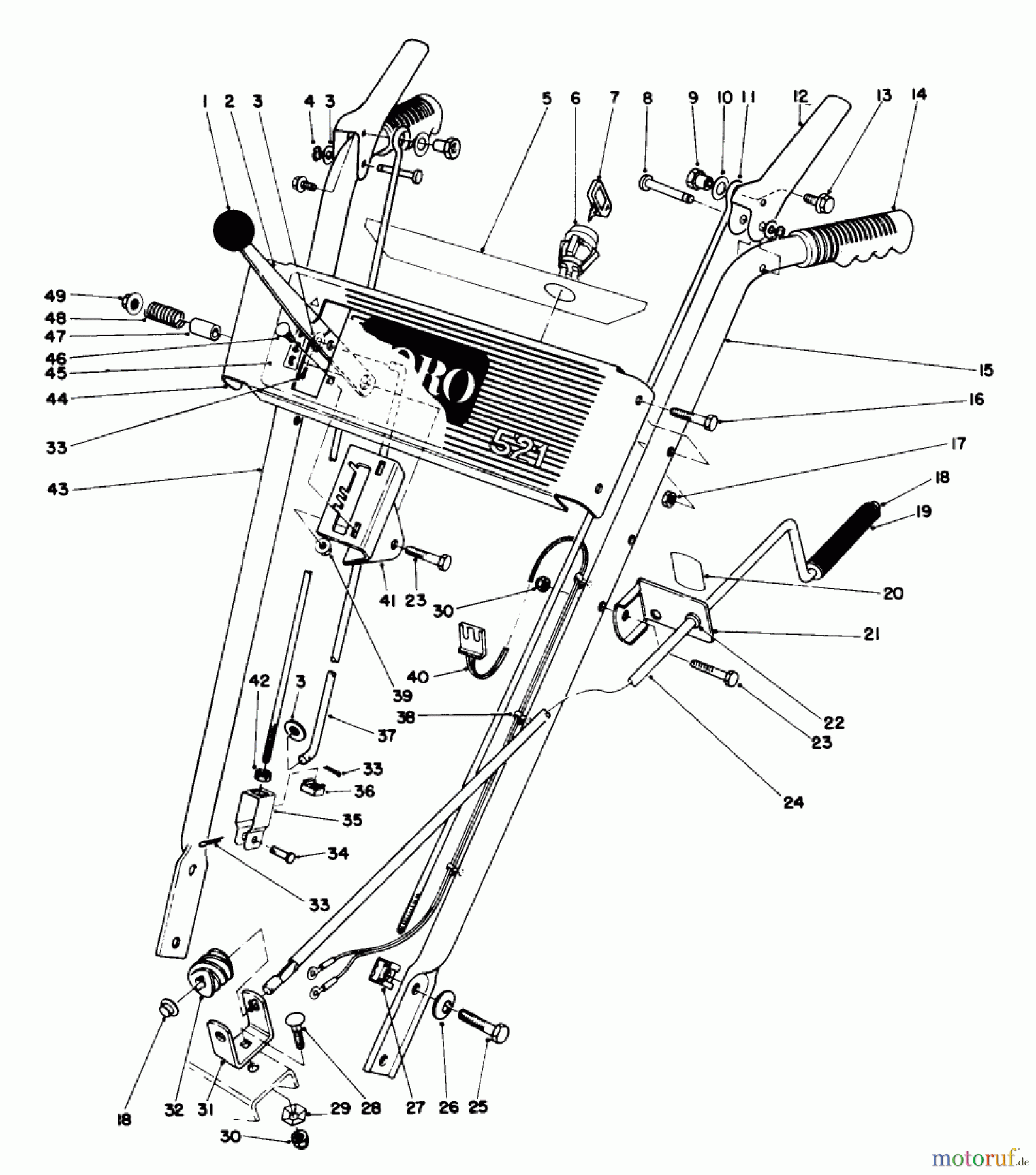  Toro Neu Snow Blowers/Snow Throwers Seite 1 38052 (521) - Toro 521 Snowthrower, 1989 (9000001-9999999) HANDLE ASSEMBLY