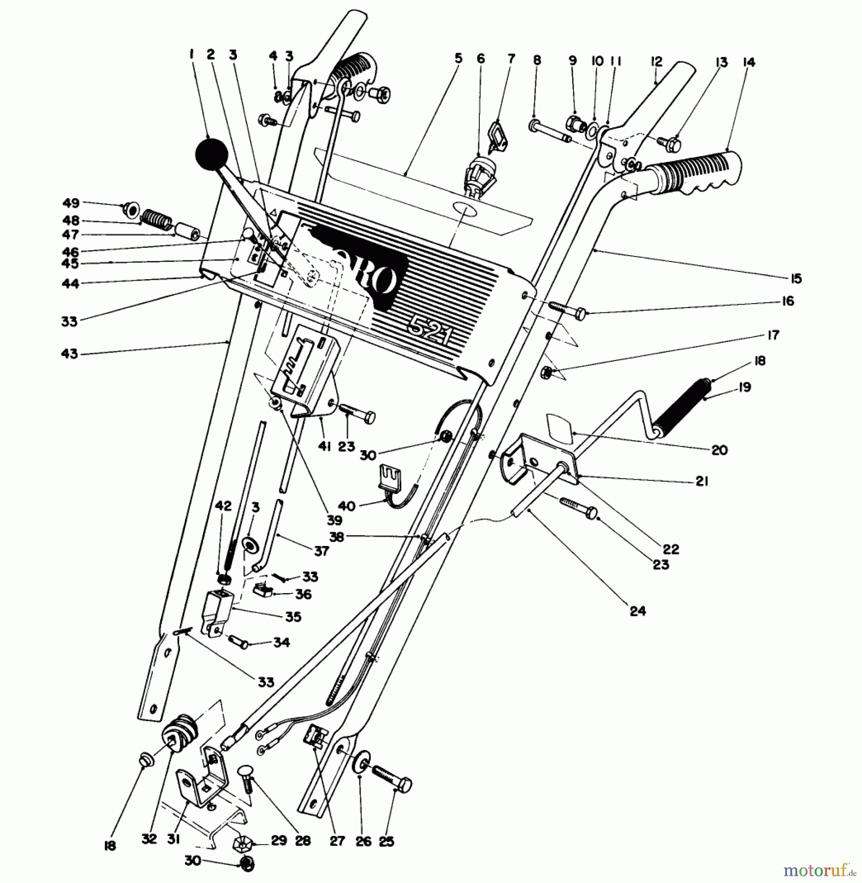  Toro Neu Snow Blowers/Snow Throwers Seite 1 38052 (521) - Toro 521 Snowthrower, 1992 (2000001-2999999) HANDLE ASSEMBLY