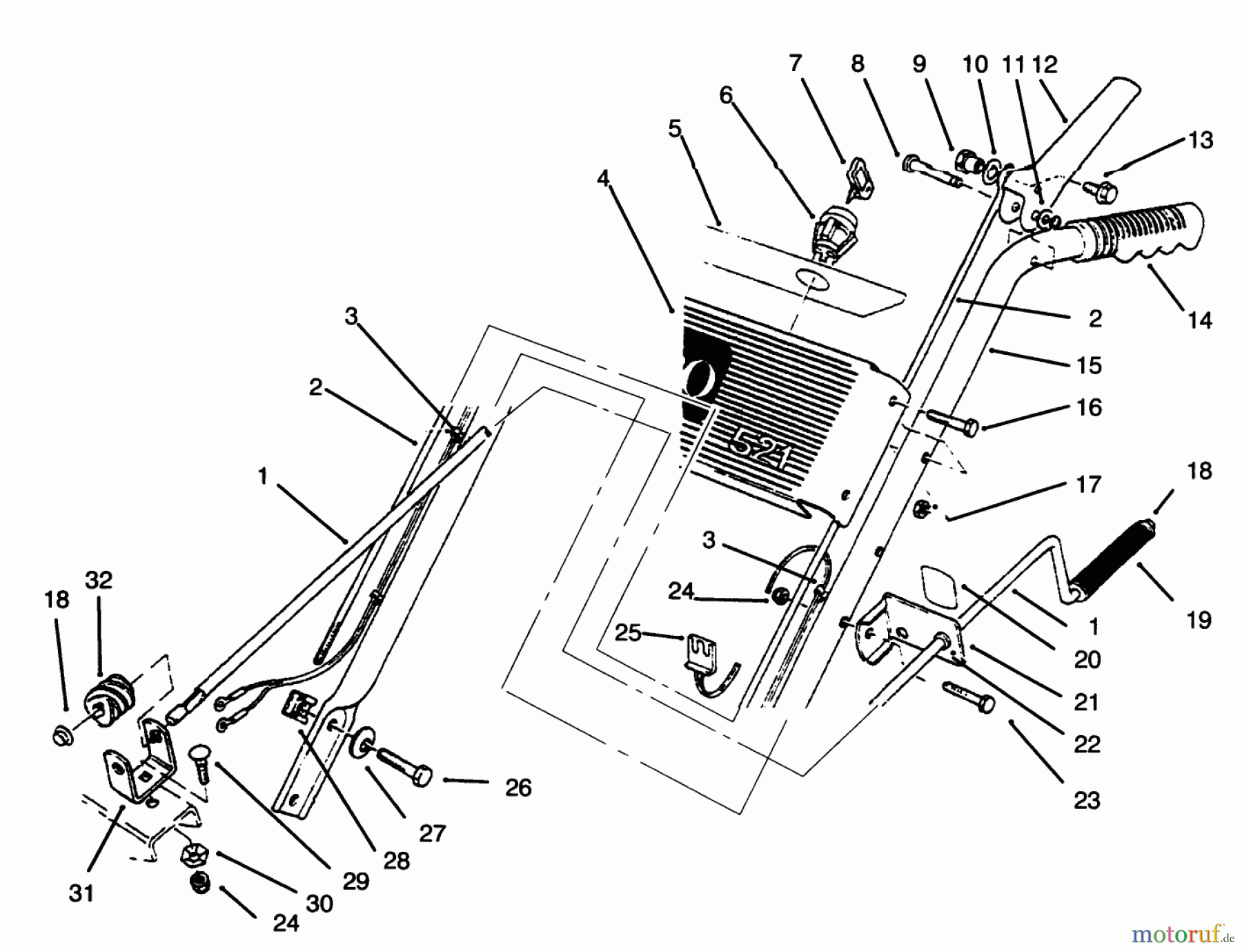 Toro Neu Snow Blowers/Snow Throwers Seite 1 38054 (521) - Toro 521 Snowthrower, 1996 (6900001-6999999) HANDLE ASSEMBLY LEFT SIDE