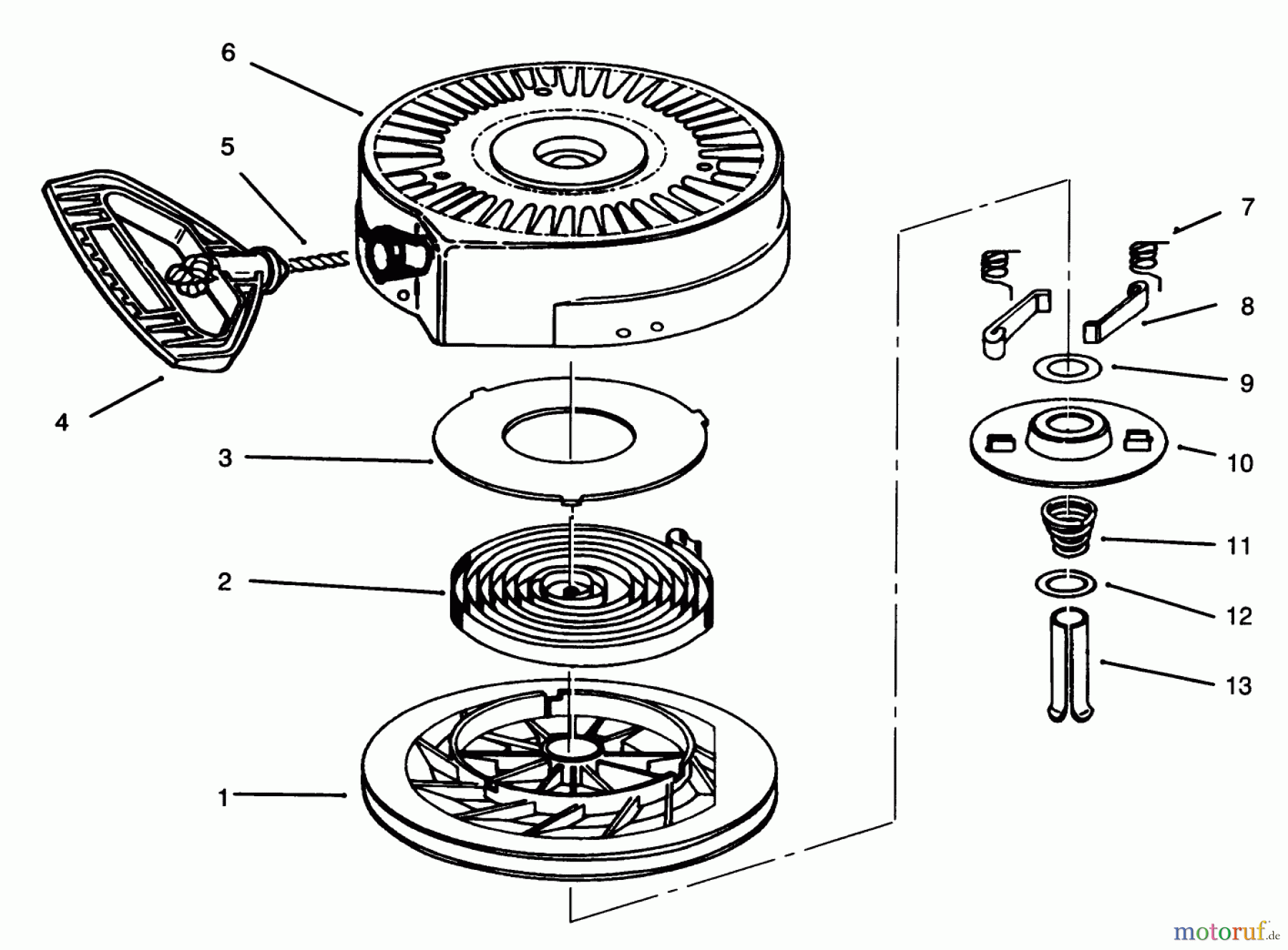 Toro Neu Snow Blowers/Snow Throwers Seite 1 38054 (521) - Toro 521 Snowthrower, 1996 (6900001-6999999) REWIND STARTER NO. 590646