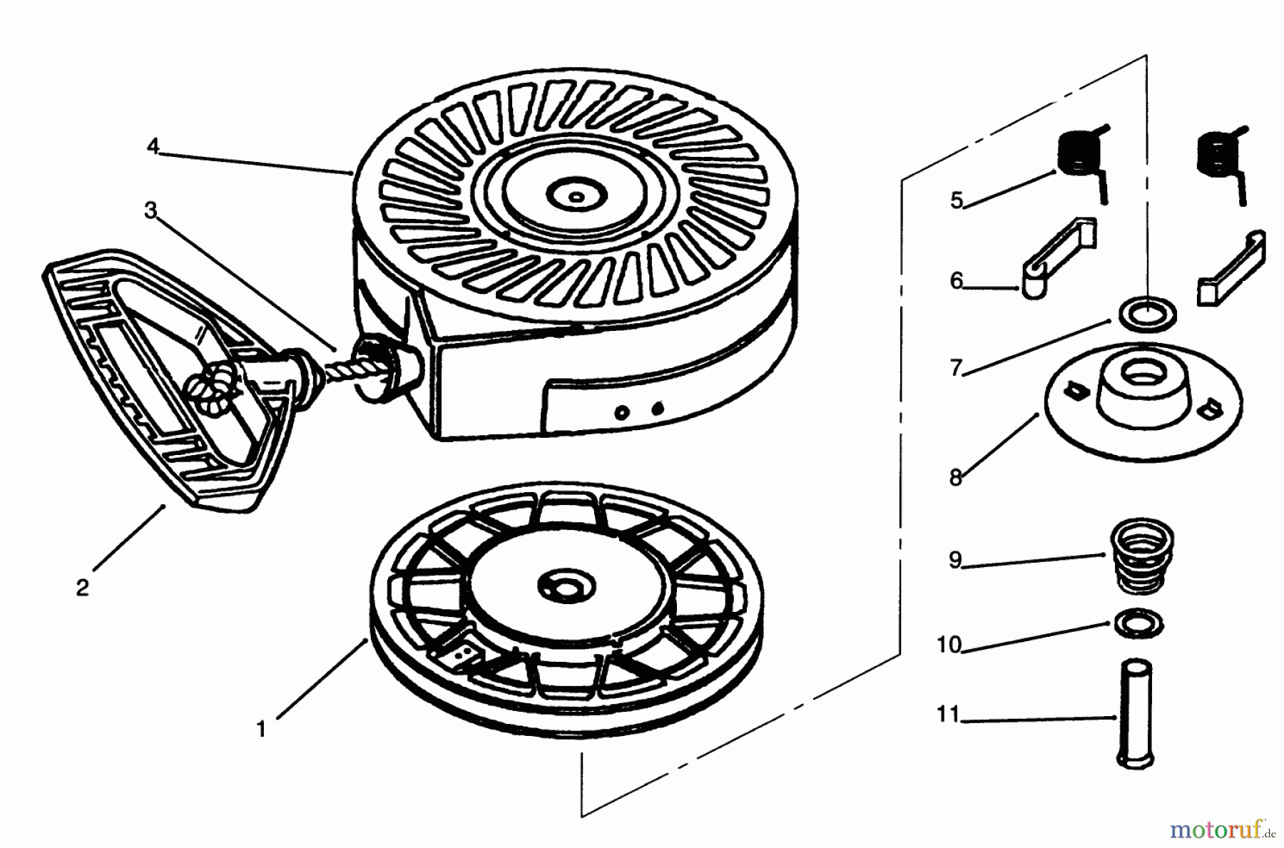 Toro Neu Snow Blowers/Snow Throwers Seite 1 38054 (521) - Toro 521 Snowthrower, 1996 (6900001-6999999) REWIND STARTER NO. 590707