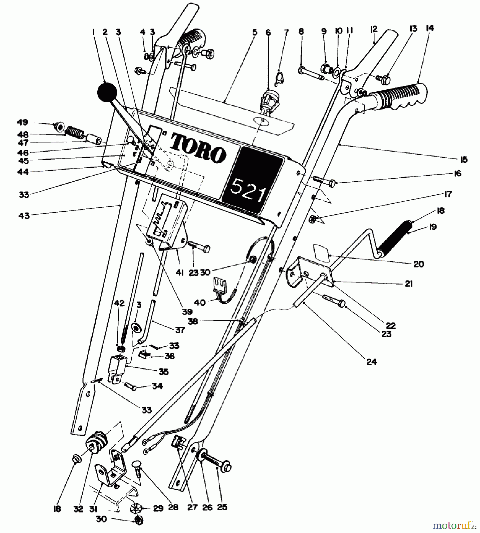 Toro Neu Snow Blowers/Snow Throwers Seite 1 38056 (521) - Toro 521 Snowthrower, 1989 (9000001-9999999) HANDLE ASSEMBLY
