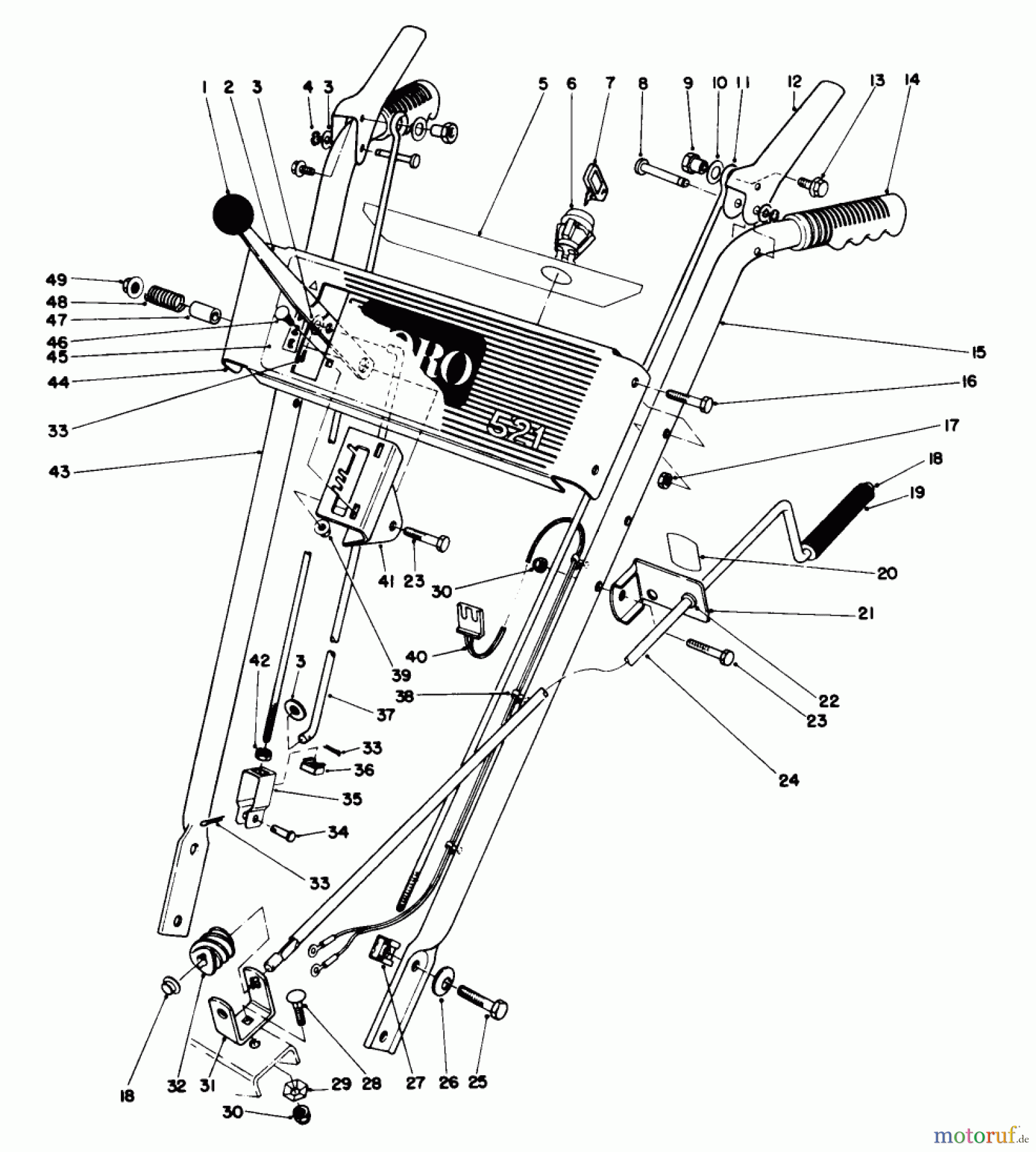 Toro Neu Snow Blowers/Snow Throwers Seite 1 38056C (521) - Toro 521 Snowthrower, 1988 (8000001-8999999) HANDLE ASSEMBLY