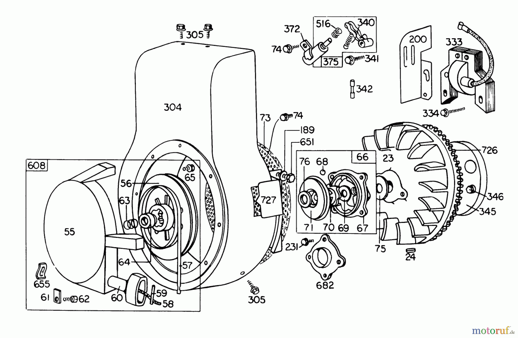 Toro Neu Snow Blowers/Snow Throwers Seite 1 38070 (1032) - Toro 1032 Snowthrower, 1978 (8000001-8999999) REWIND STARTER ASSEMBLY (8 H.P. SNOWTHROWER MODEL 38060)