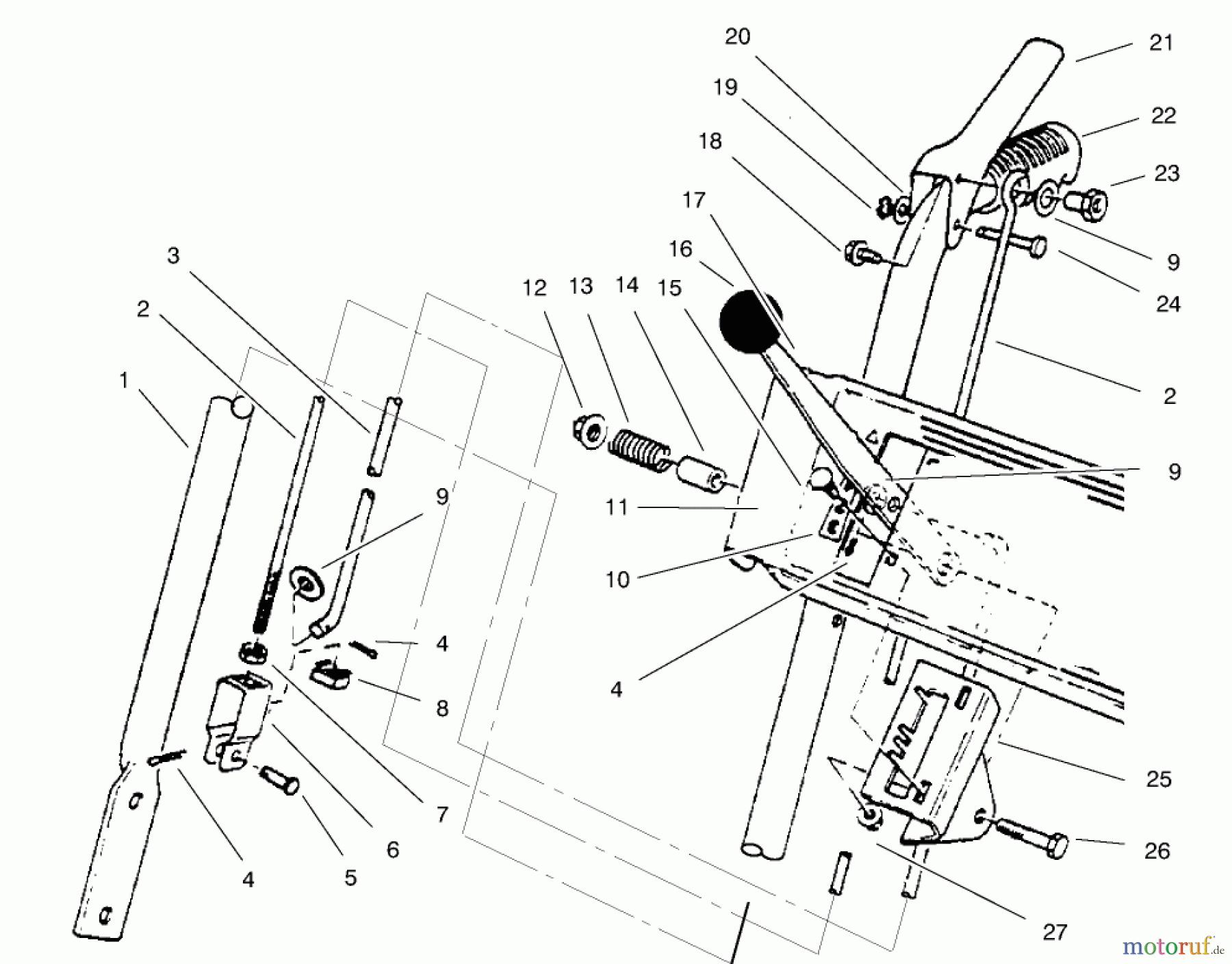 Toro Neu Snow Blowers/Snow Throwers Seite 1 38062 (622) - Toro 622 Snowthrower, 1997 (7900001-7999999) HANDLE ASSEMBLY RIGHT SIDE