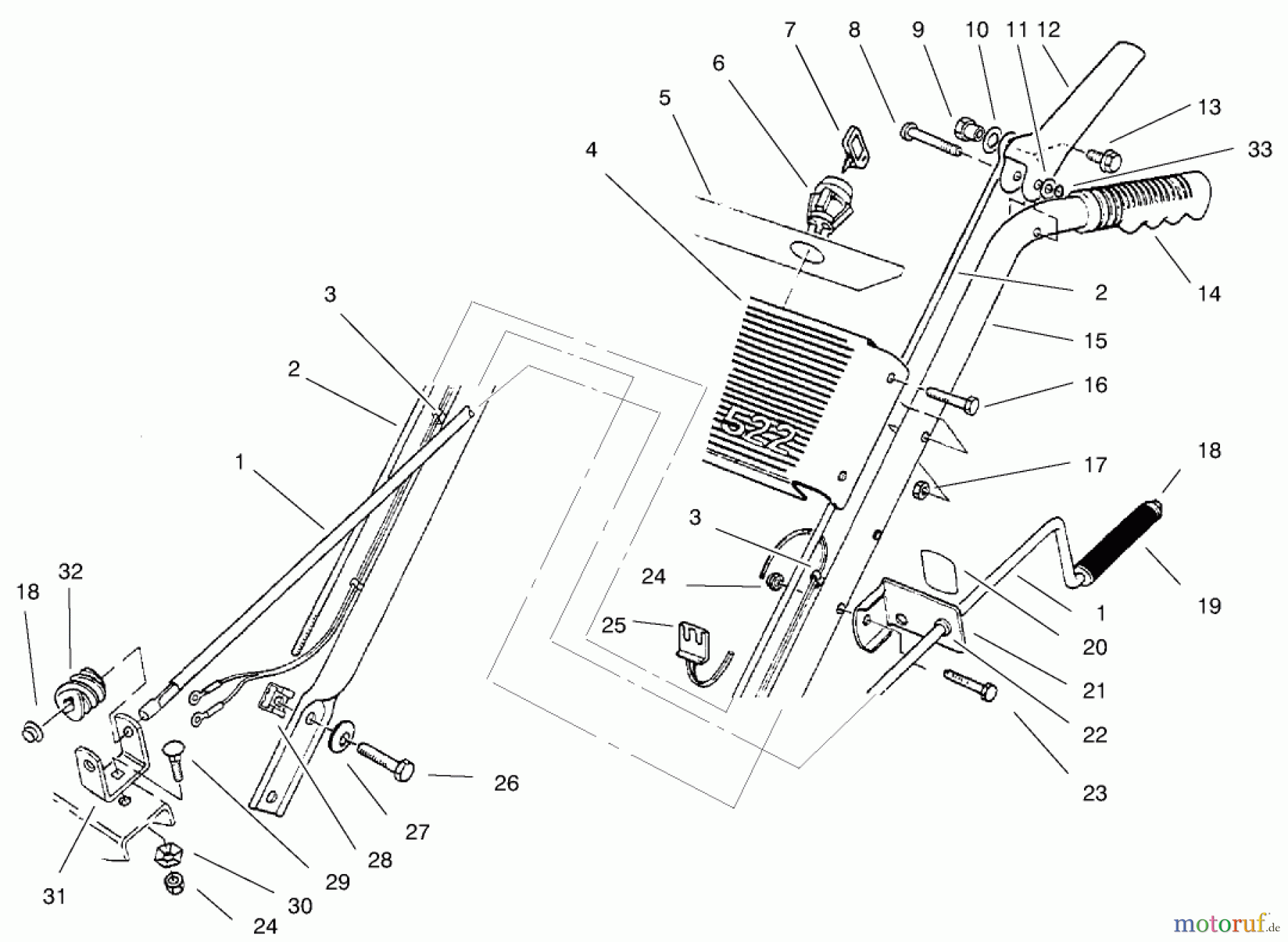 Toro Neu Snow Blowers/Snow Throwers Seite 1 38062 (622) - Toro 622 Snowthrower, 1998 (8900001-8999999) HANDLE ASSEMBLY LEFT SIDE