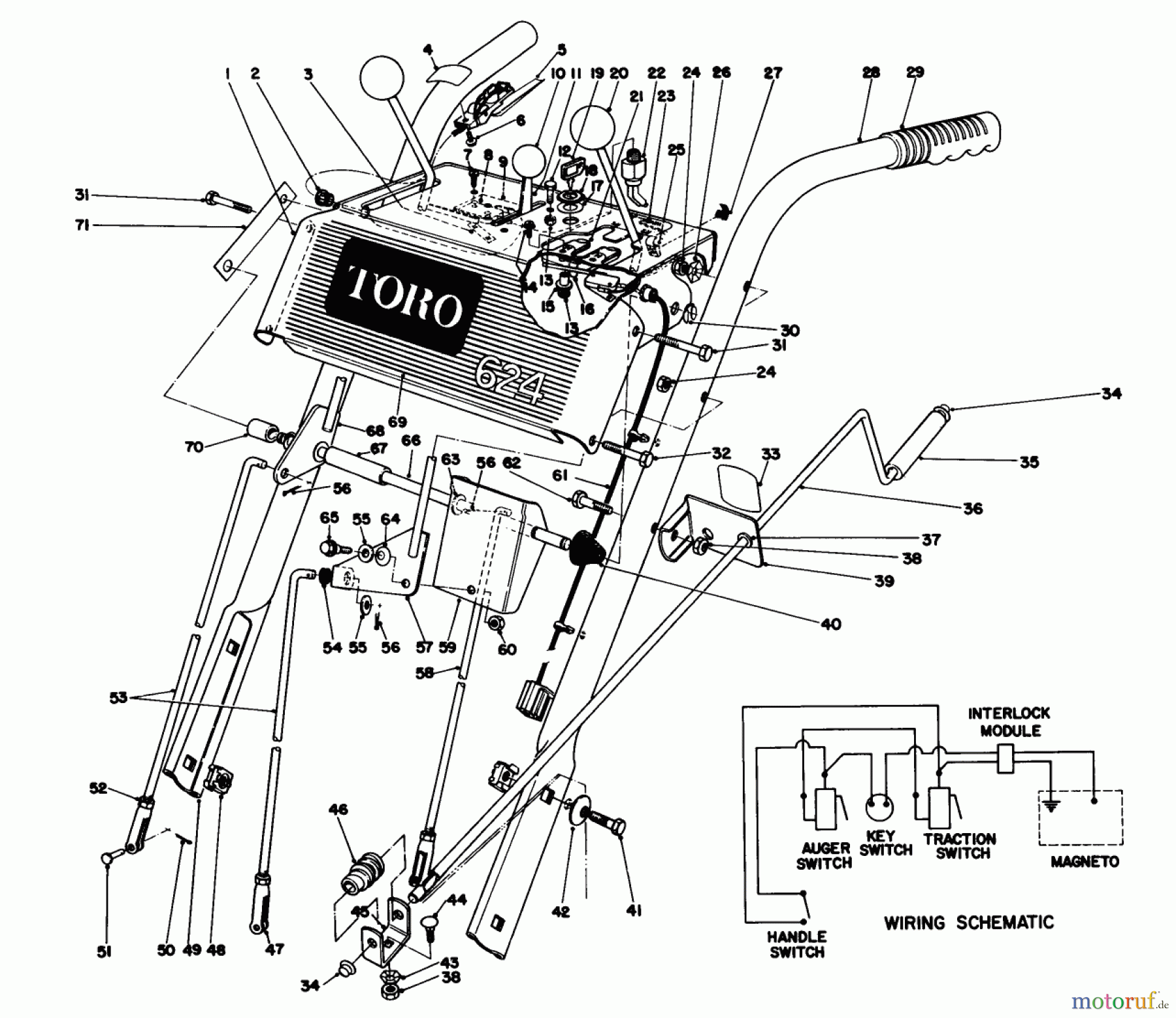 Toro Neu Snow Blowers/Snow Throwers Seite 1 38065 (624) - Toro 624 Snowthrower, 1990 (0000001-0999999) HANDLE ASSEMBLY