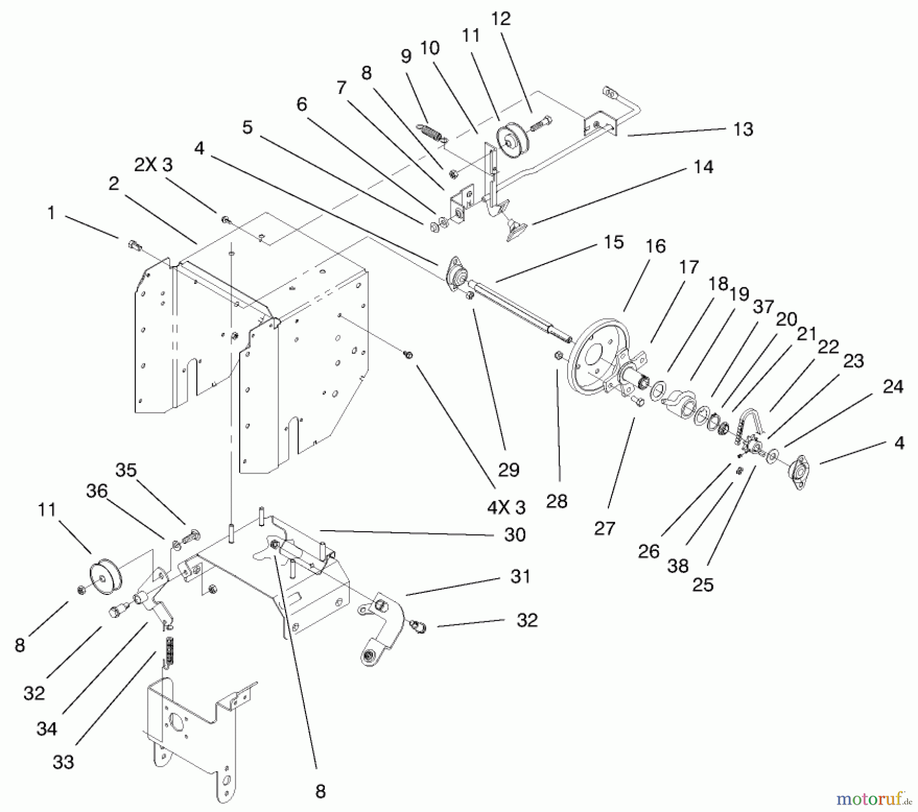 Toro Neu Snow Blowers/Snow Throwers Seite 1 38086 (824XL) - Toro 824XL Power Throw Snowthrower, 2001 (210000001-210999999) UPPER TRACTION ASSEMBLY