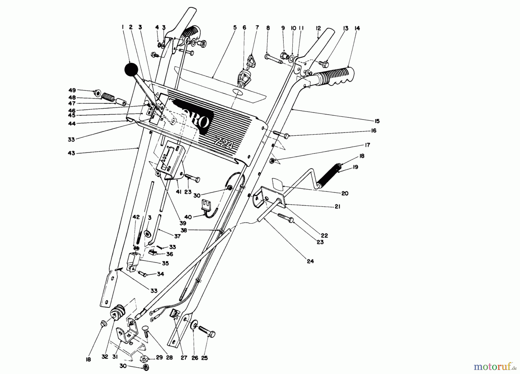 Toro Neu Snow Blowers/Snow Throwers Seite 1 38073 (724) - Toro 724 Snowthrower, 1993 (3900001-3999999) HANDLE ASSEMBLY