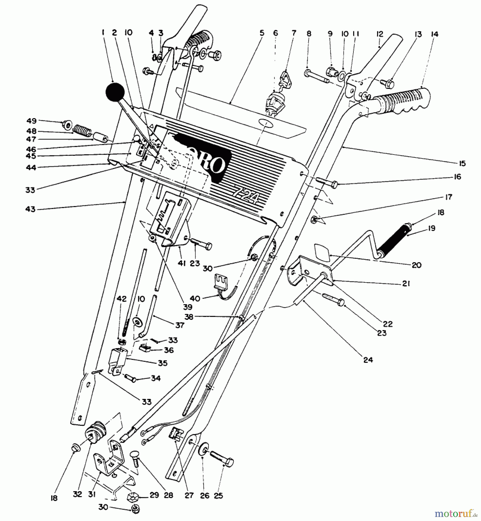  Toro Neu Snow Blowers/Snow Throwers Seite 1 38073 (724) - Toro 724 Snowthrower, 1994 (4900001-4999999) HANDLE ASSEMBLY