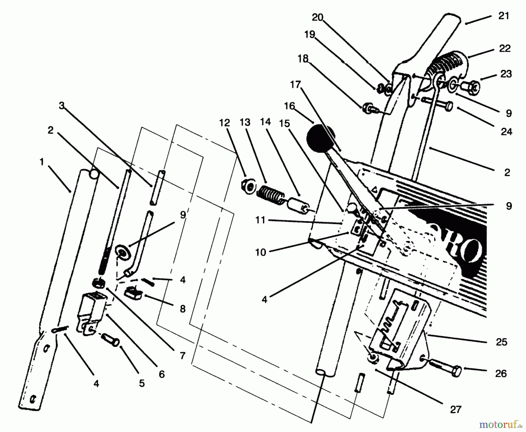  Toro Neu Snow Blowers/Snow Throwers Seite 1 38072 (724) - Toro 724 Snowthrower, 1996 (6900001-6999999) HANDLE ASSEMBLY RIGHT SIDE
