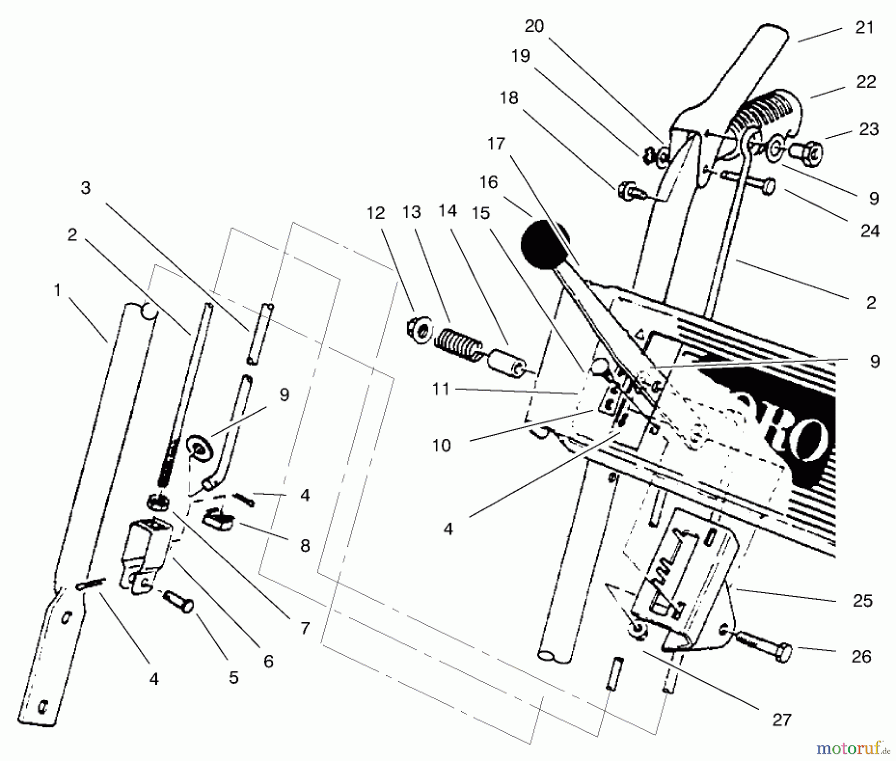  Toro Neu Snow Blowers/Snow Throwers Seite 1 38072 (724) - Toro 724 Snowthrower, 1997 (7900001-7999999) HANDLE ASSEMBLY RIGHT SIDE
