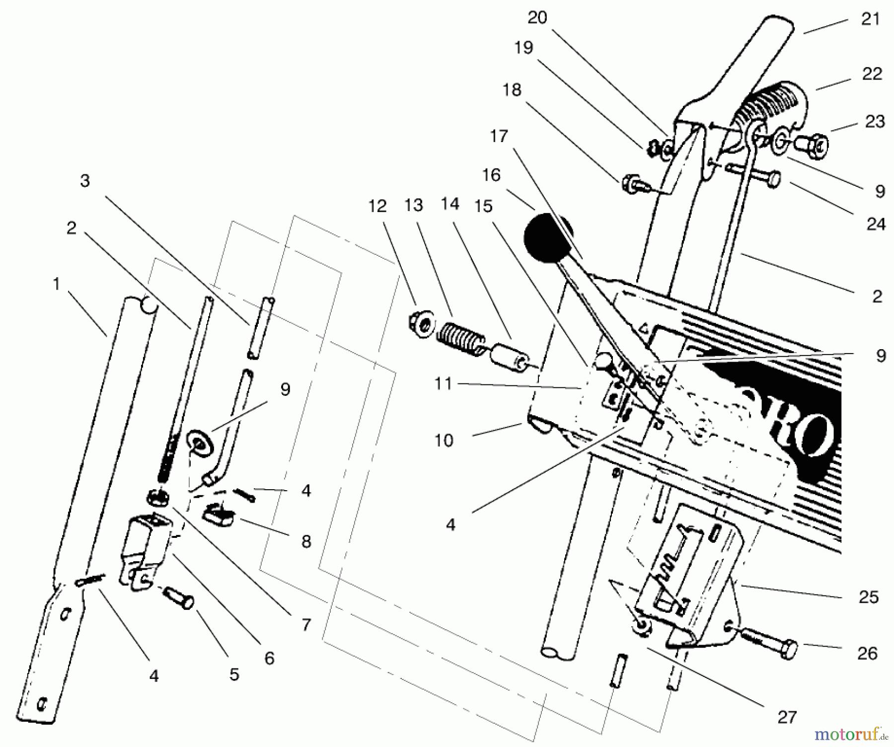 Toro Neu Snow Blowers/Snow Throwers Seite 1 38072 (724) - Toro 724 Snowthrower, 1999 (9900001-9999999) HANDLE ASSEMBLY RIGHT SIDE
