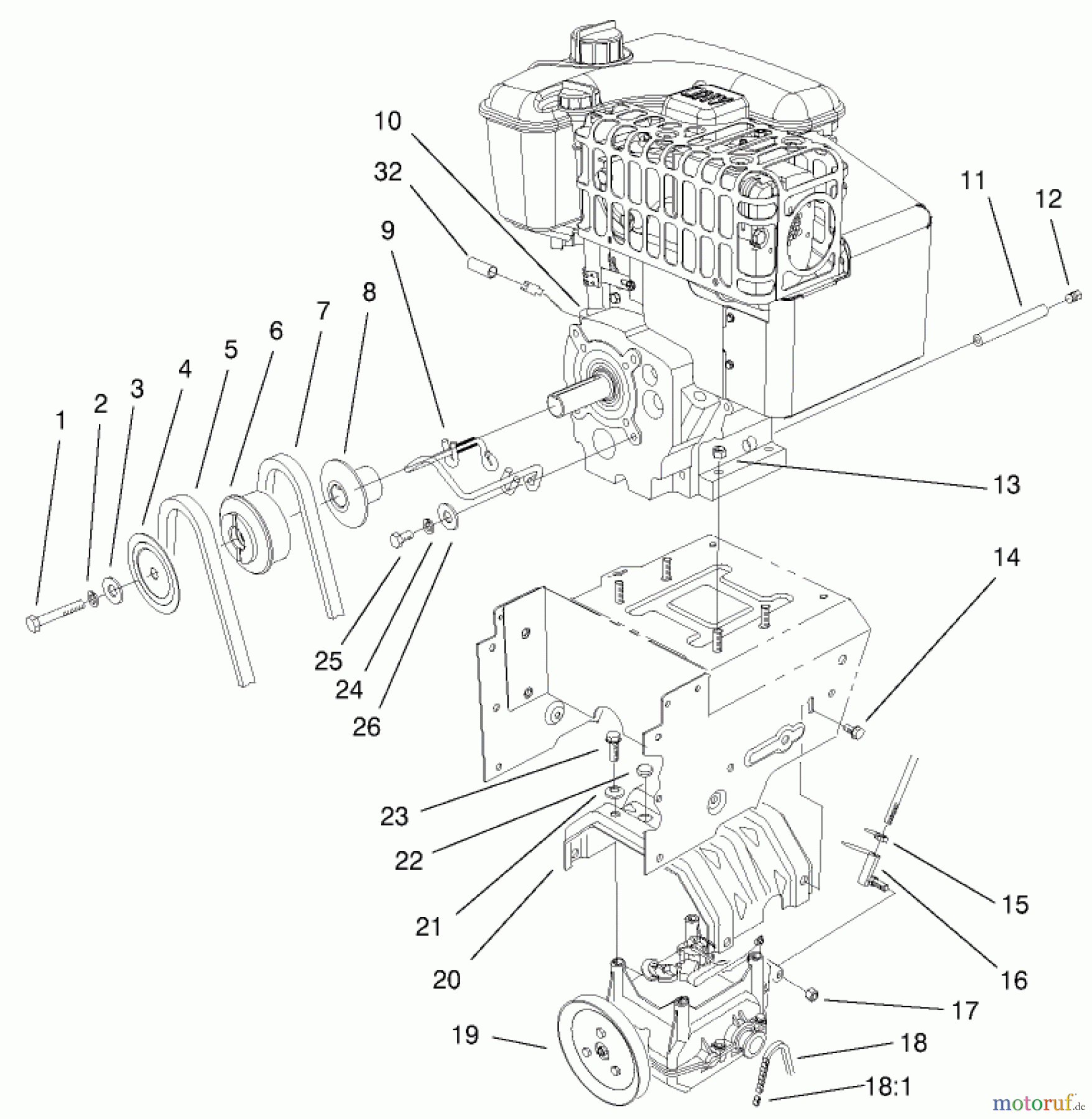  Toro Neu Snow Blowers/Snow Throwers Seite 1 38079 (924) - Toro 924 Power Shift Snowthrower, 2003 (230000001-230999999) ENGINE AND TRANSMISSION ASSEMBLY