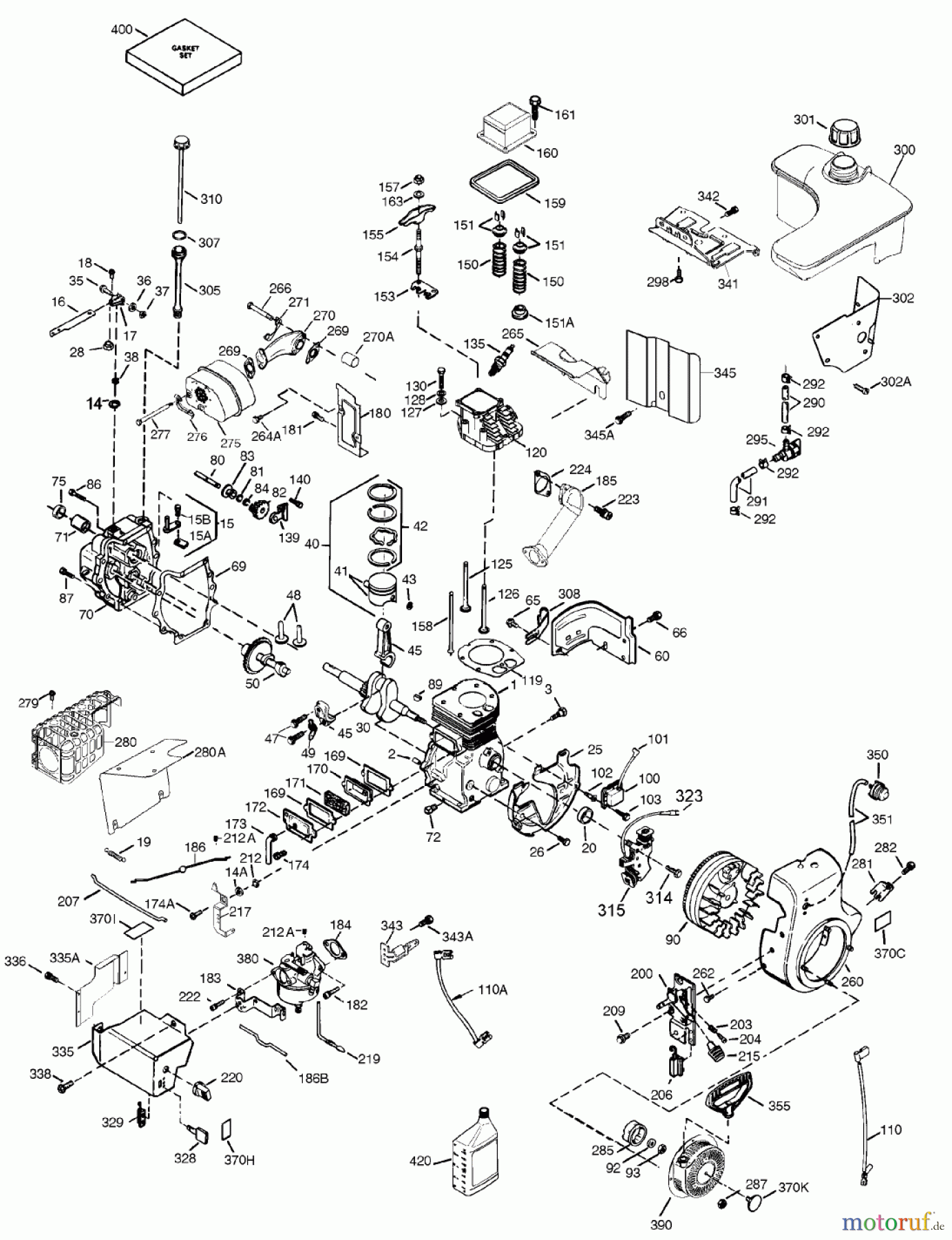 Toro Neu Snow Blowers/Snow Throwers Seite 1 38547 (924) - Toro 924 Power Shift Snowthrower, 2001 (210000001-210999999) ENGINE ASSEBMLY OHSK 90-221412B (ONLY ON: 38079)