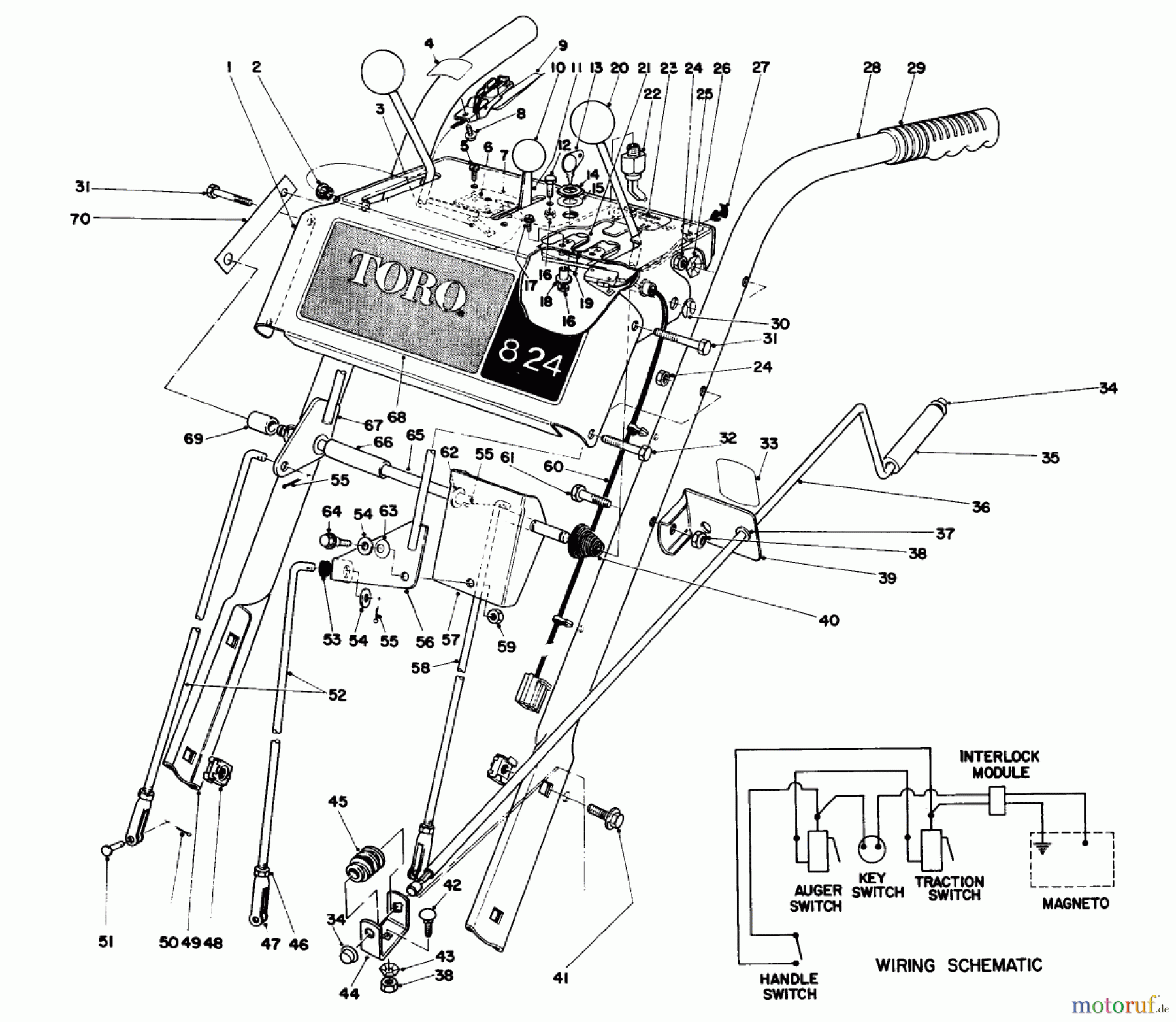 Toro Neu Snow Blowers/Snow Throwers Seite 1 38080 (824) - Toro 824 Snowthrower, 1984 (4000001-4999999) HANDLE ASSEMBLY