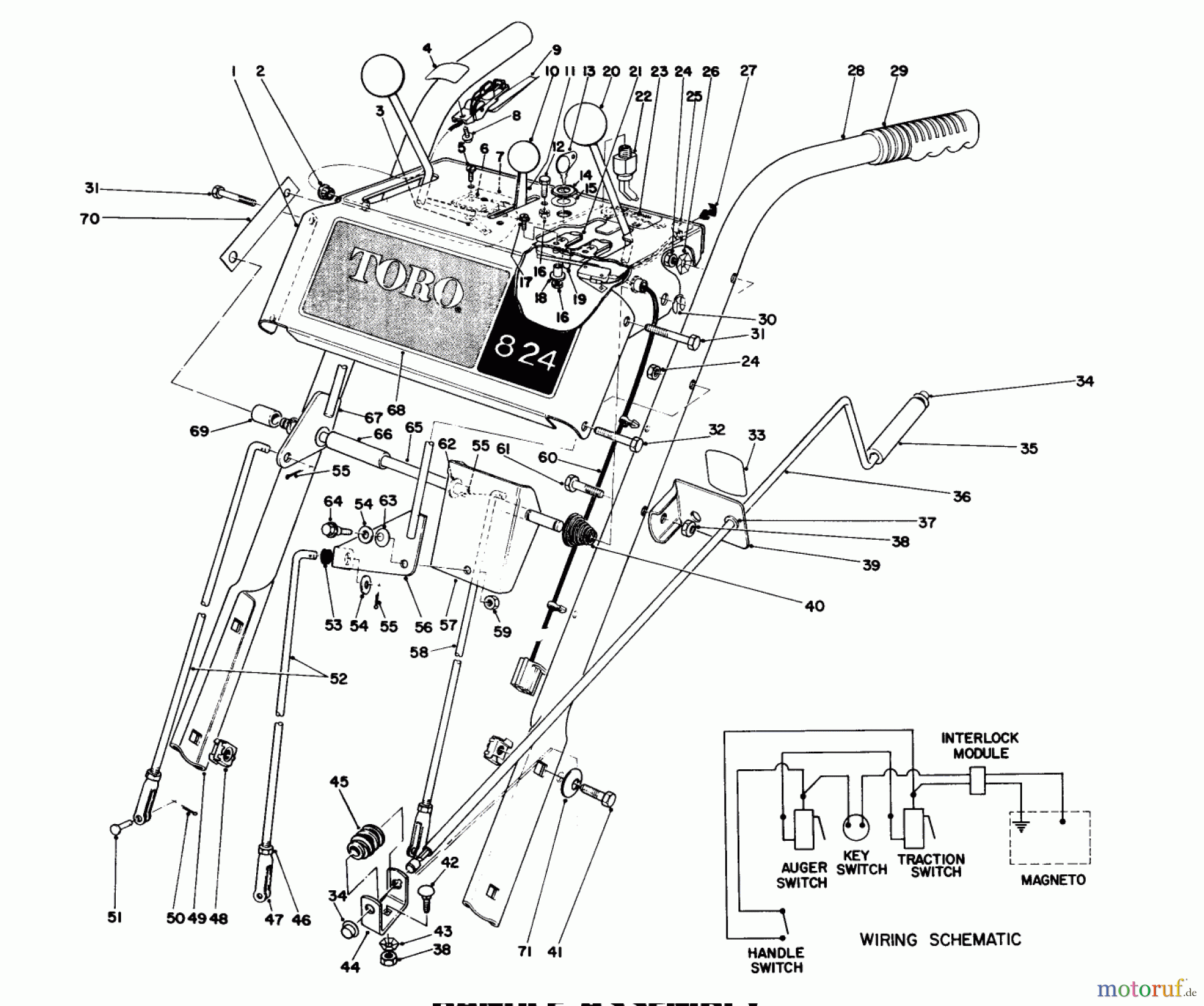 Toro Neu Snow Blowers/Snow Throwers Seite 1 38080 (824) - Toro 824 Snowthrower, 1987 (7000001-7999999) HANDLE ASSEMBLY