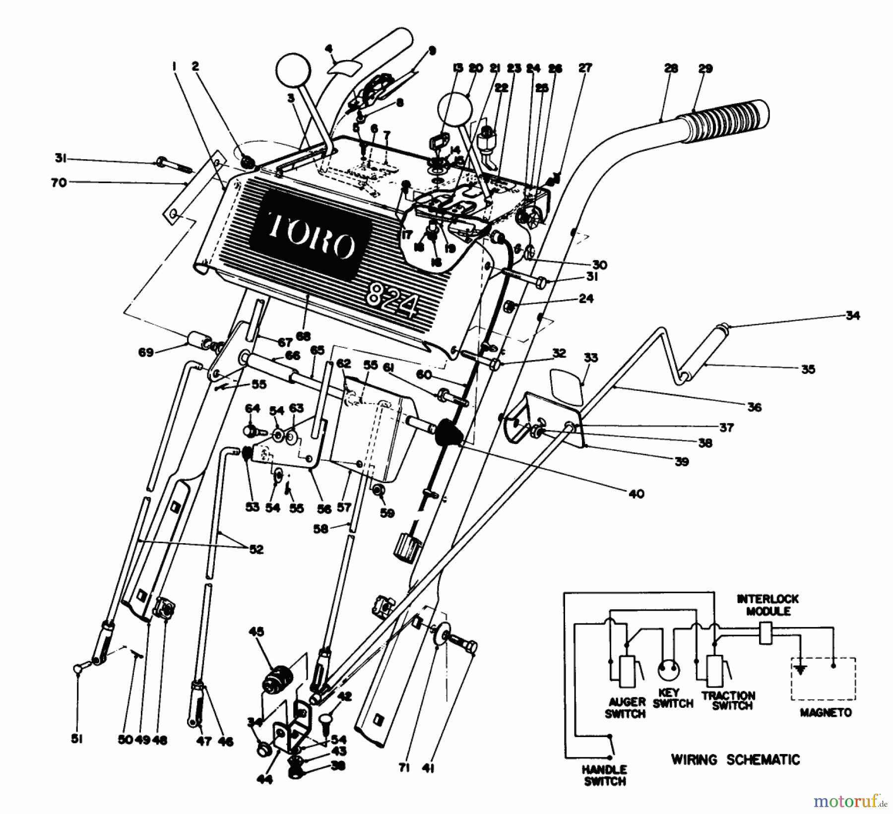 Toro Neu Snow Blowers/Snow Throwers Seite 1 38080 (824) - Toro 824 Snowthrower, 1992 (2000001-2999999) HANDLE ASSEMBLY