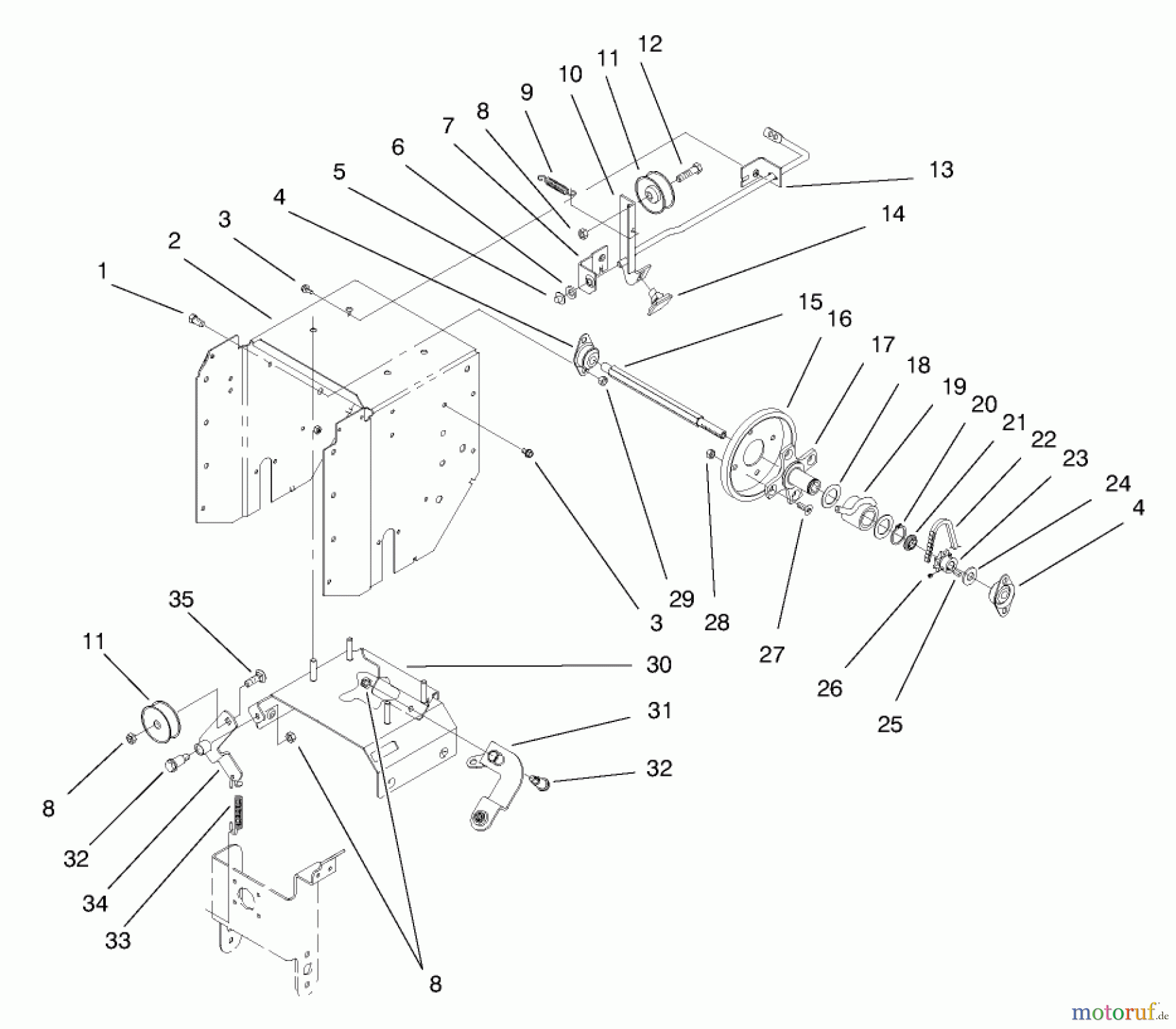  Toro Neu Snow Blowers/Snow Throwers Seite 1 38083 (824XL) - Toro 824XL Power Throw Snowthrower, 1997 (7900001-7999999) UPPER TRACTION ASSEMBLY