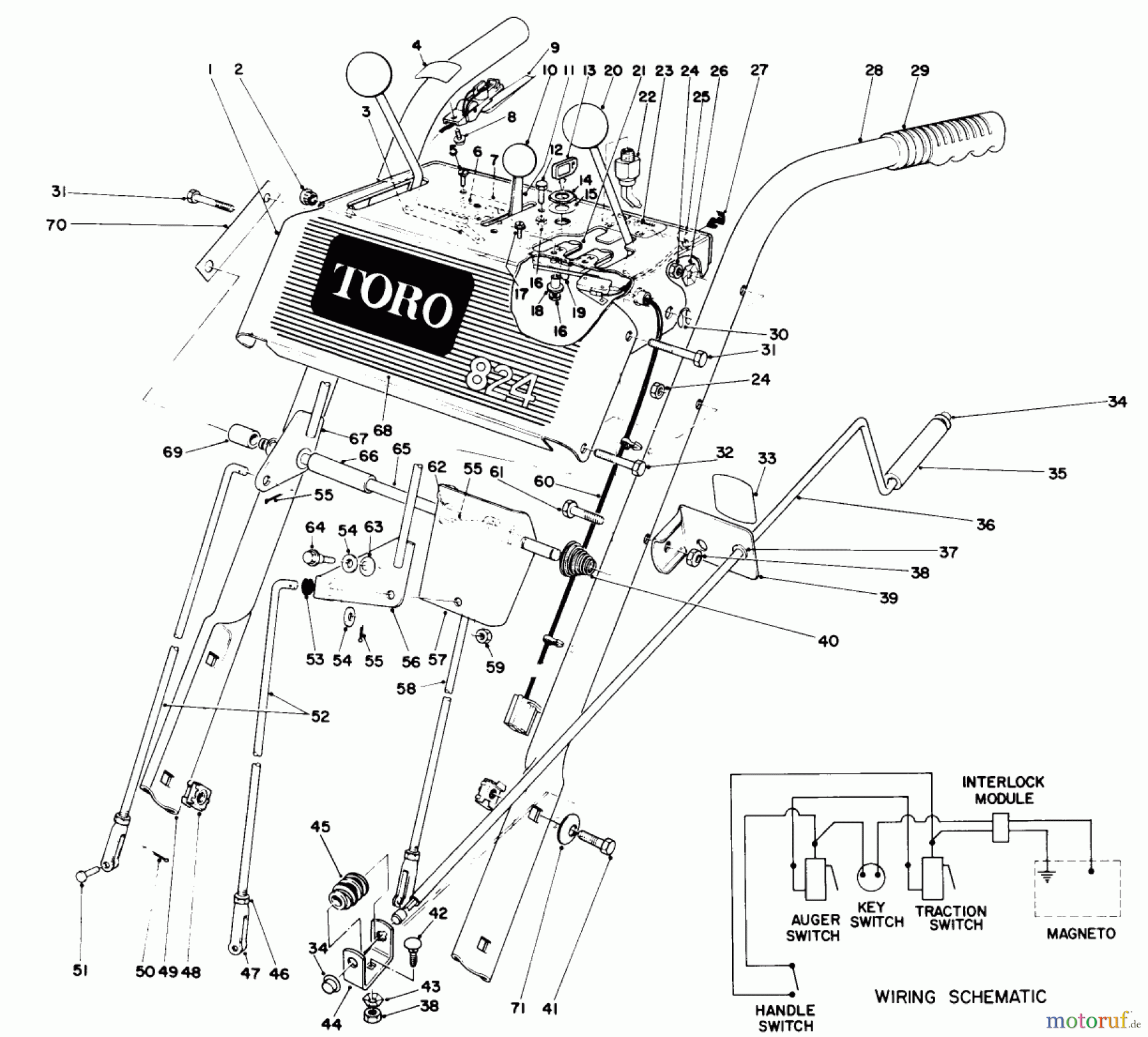 Toro Neu Snow Blowers/Snow Throwers Seite 1 38085 (824) - Toro 824 Snowthrower, 1990 (0000001-0999999) HANDLE ASSEMBLY