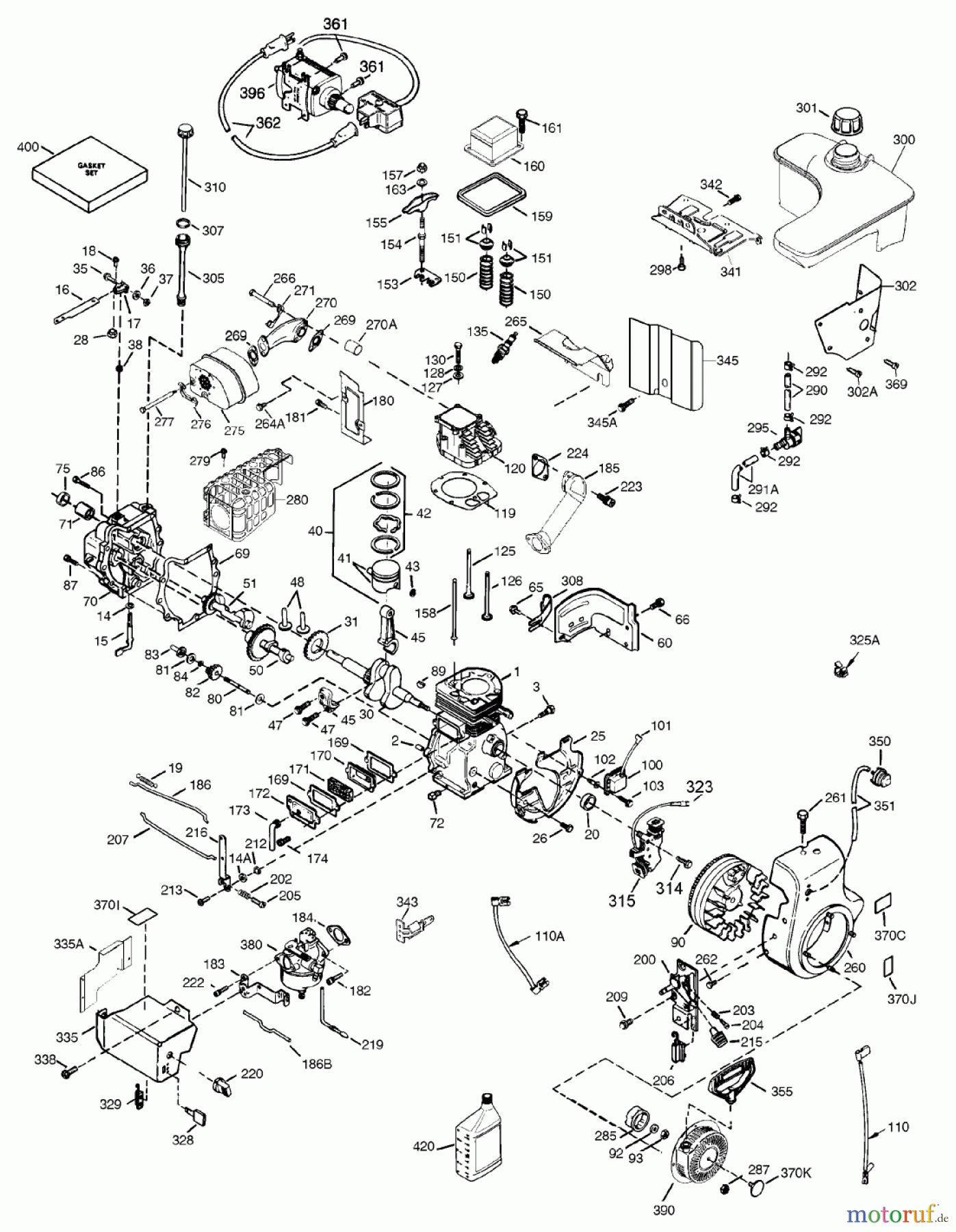  Toro Neu Snow Blowers/Snow Throwers Seite 1 38087 (1332) - Toro 1332 Power Shift Snowthrower, 2000 (200000001-200999999) ENGINE ASSEMBLY OHSK130-223818B (ONLY ON: 38592)
