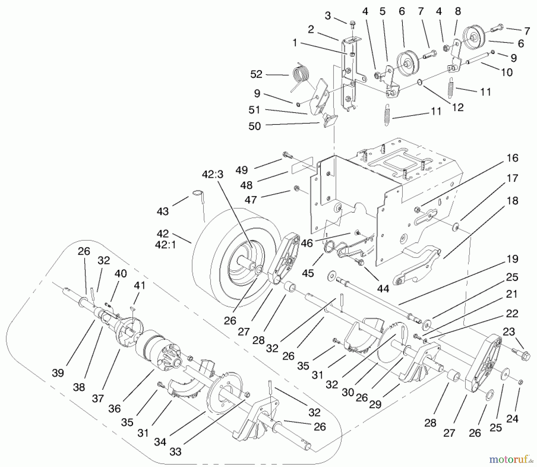 Toro Neu Snow Blowers/Snow Throwers Seite 1 38087 (1332) - Toro 1332 Power Shift Snowthrower, 2000 (200000001-200999999) LOWER TRACTION ASSEMBLY