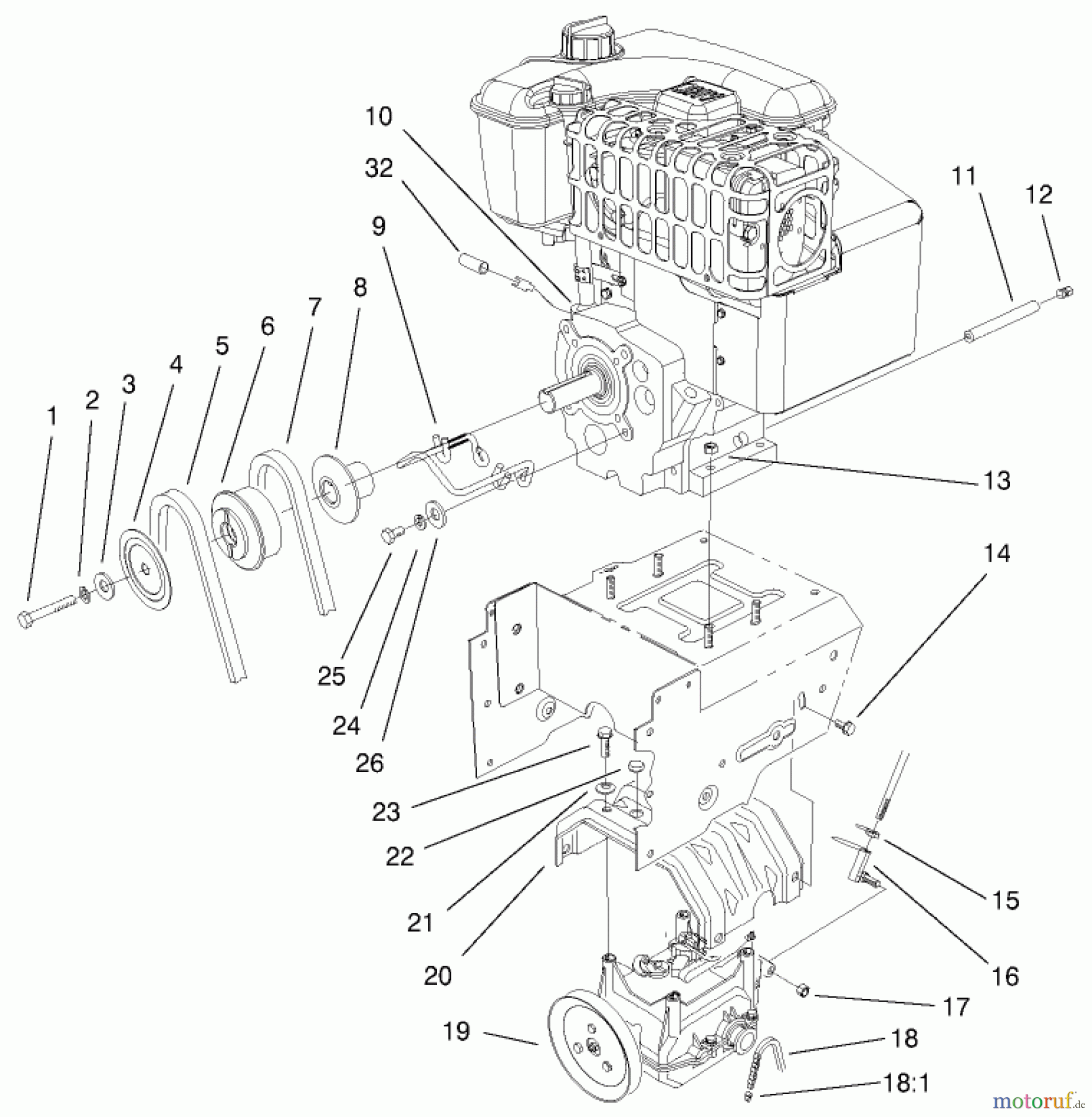 Toro Neu Snow Blowers/Snow Throwers Seite 1 38087 (1332) - Toro 1332 Power Shift Snowthrower, 2002 (220000001-220999999) ENGINE AND TRANSMISSION ASSEMBLY