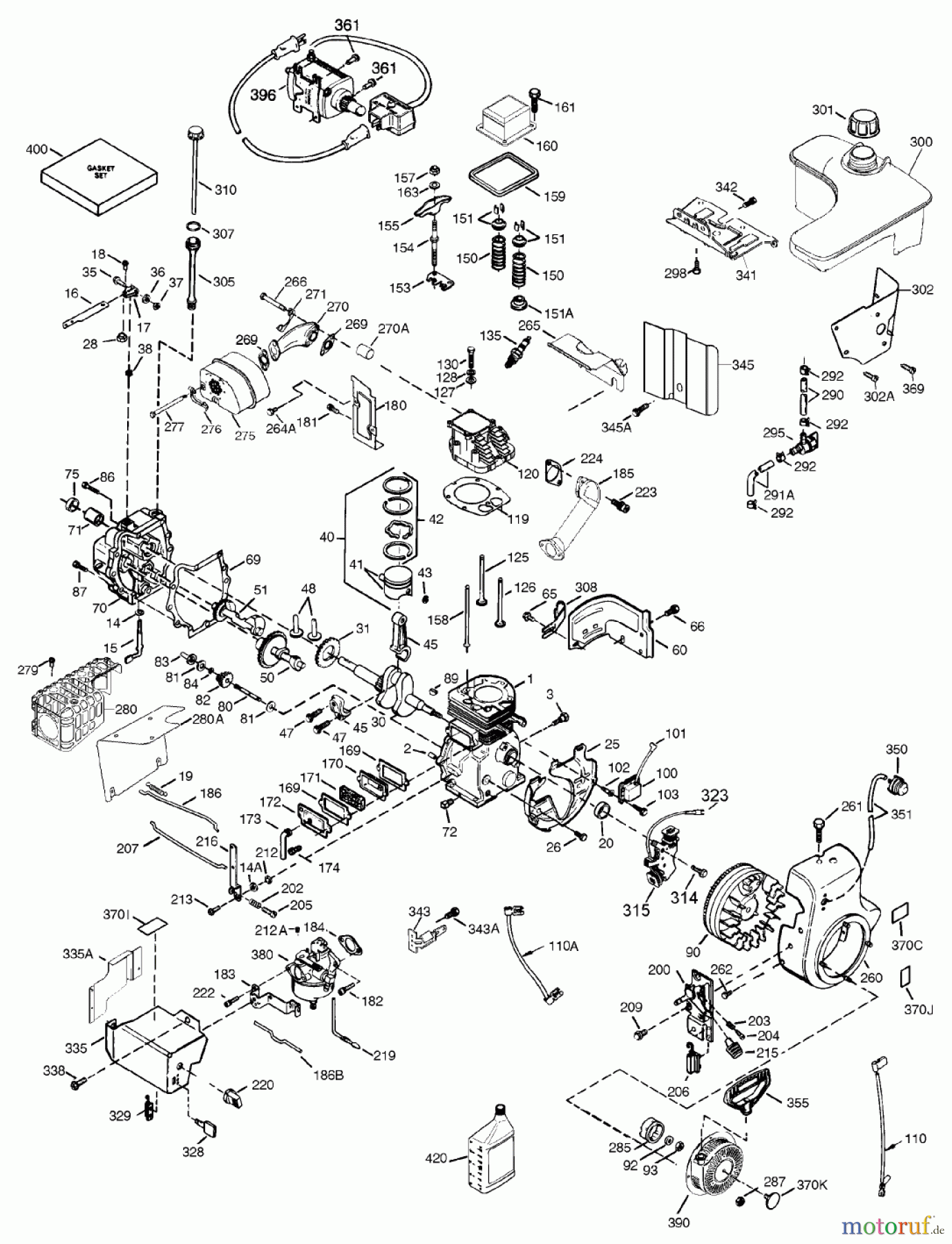 Toro Neu Snow Blowers/Snow Throwers Seite 1 38087 (1332) - Toro 1332 Power Shift Snowthrower, 2002 (220000001-220999999) ENGINE ASSEMBLY OHSK 130-223818C (ONLY ON: 38592)
