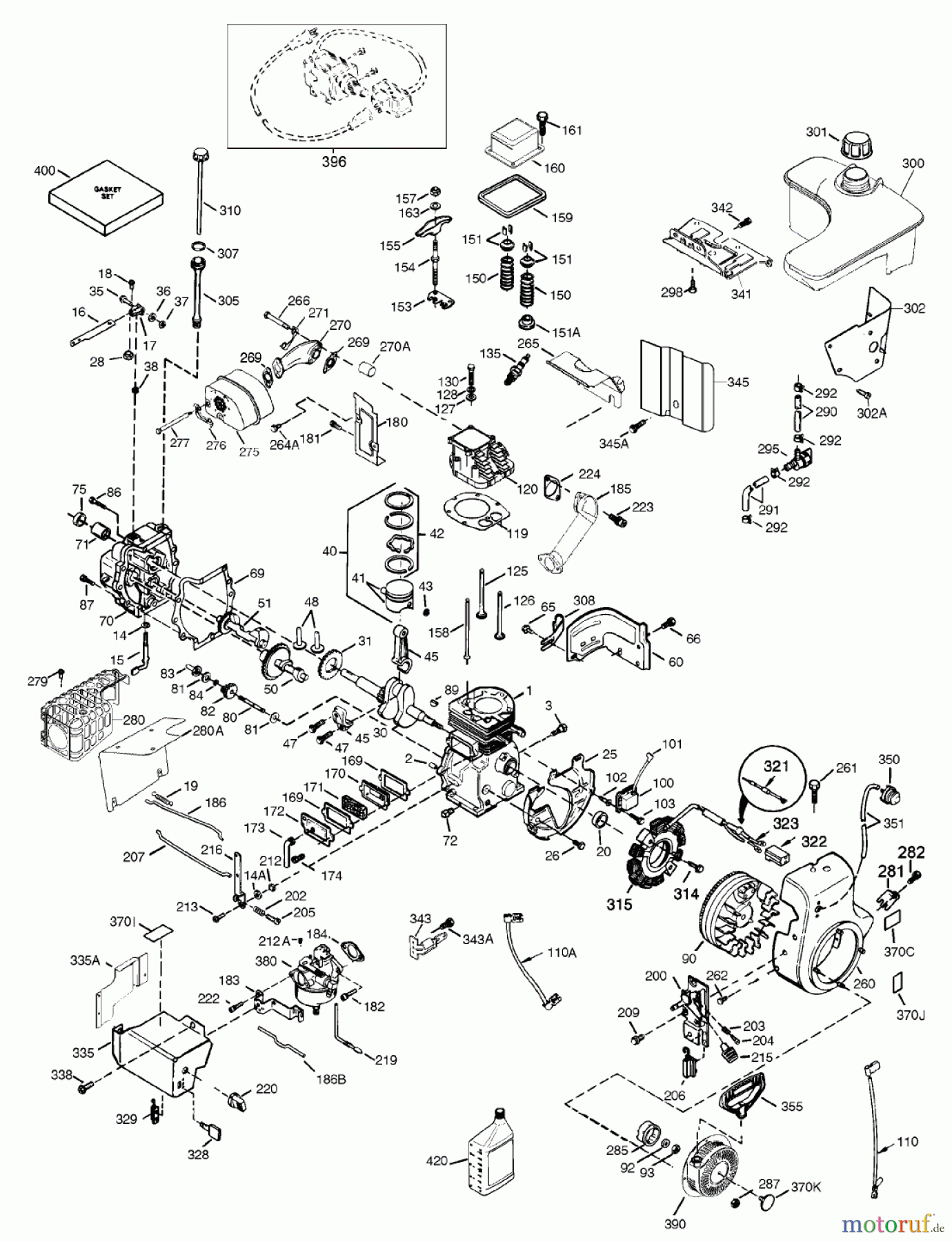 Toro Neu Snow Blowers/Snow Throwers Seite 1 38087 (1332) - Toro 1332 Power Shift Snowthrower, 2002 (220000001-220999999) ENGINE ASSEMBLY OHSK 130-223819C (ONLY ON: 38087)