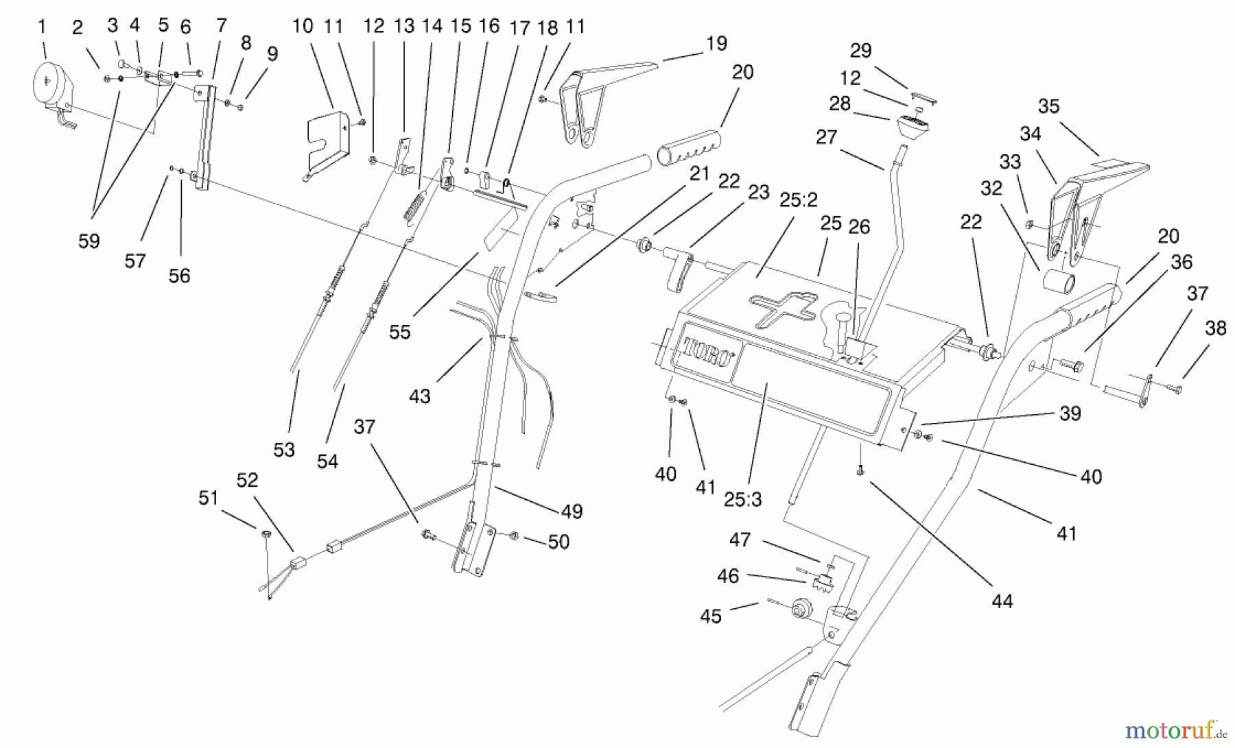  Toro Neu Snow Blowers/Snow Throwers Seite 1 38087 (1332) - Toro 1332 Power Shift Snowthrower, 2001 (210000001-210999999) HANDLE AND CONTROL ASSEMBLY