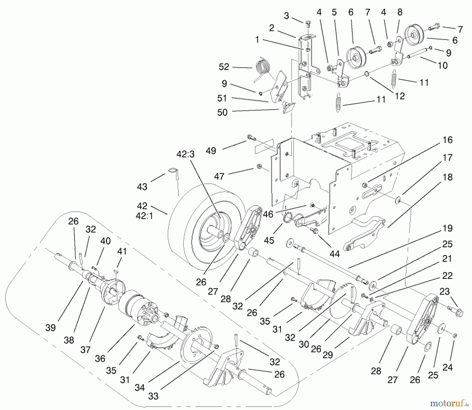 Toro Neu Snow Blowers/Snow Throwers Seite 1 38087 (1332) - Toro 1332 Power Shift Snowthrower, 2001 (210000001-210999999) LOWER TRACTION ASSEMBLY