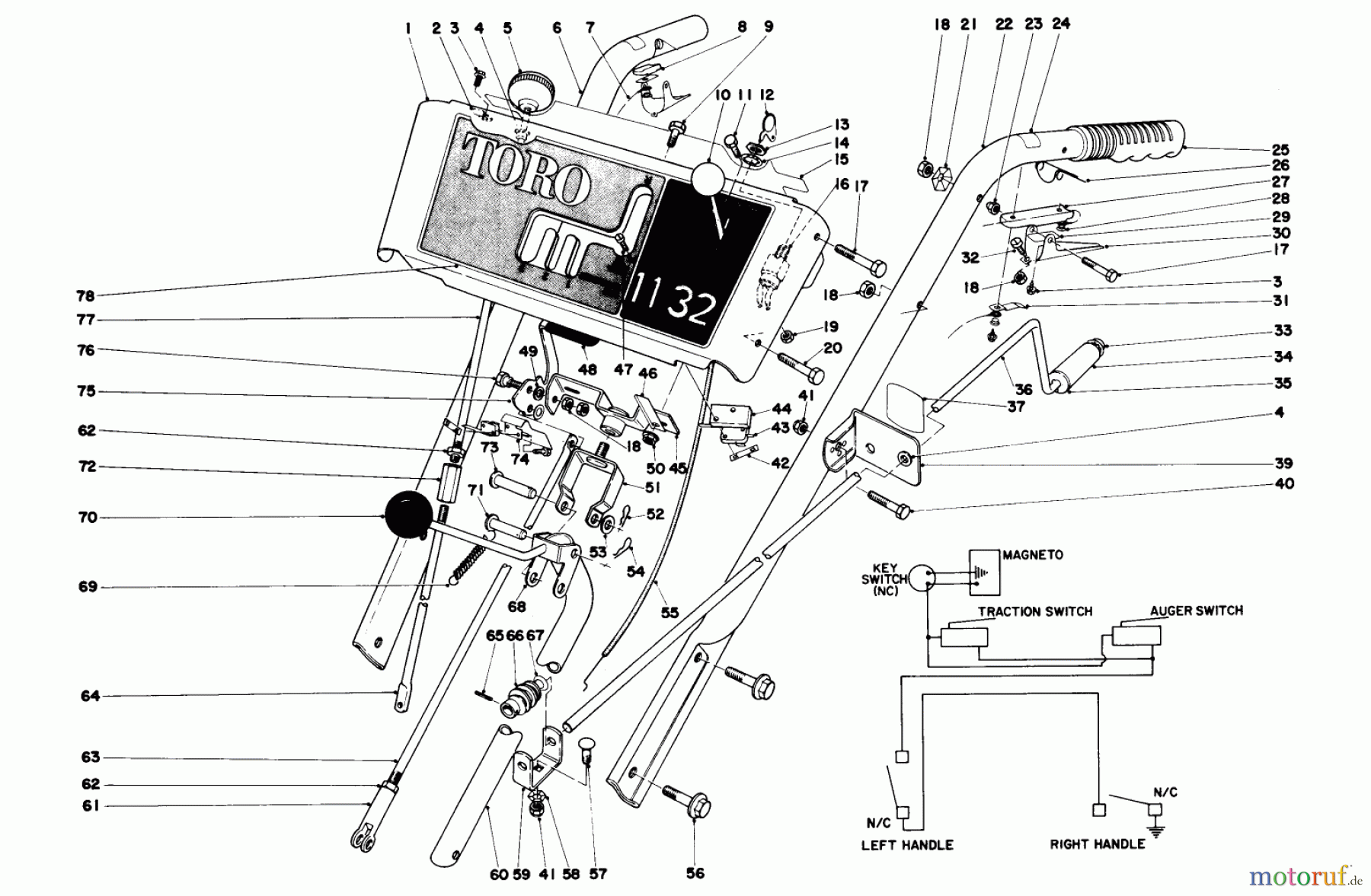  Toro Neu Snow Blowers/Snow Throwers Seite 1 38090 (1132) - Toro 1132 Snowthrower, 1979 (9000001-9999999) HANDLE ASSEMBLY