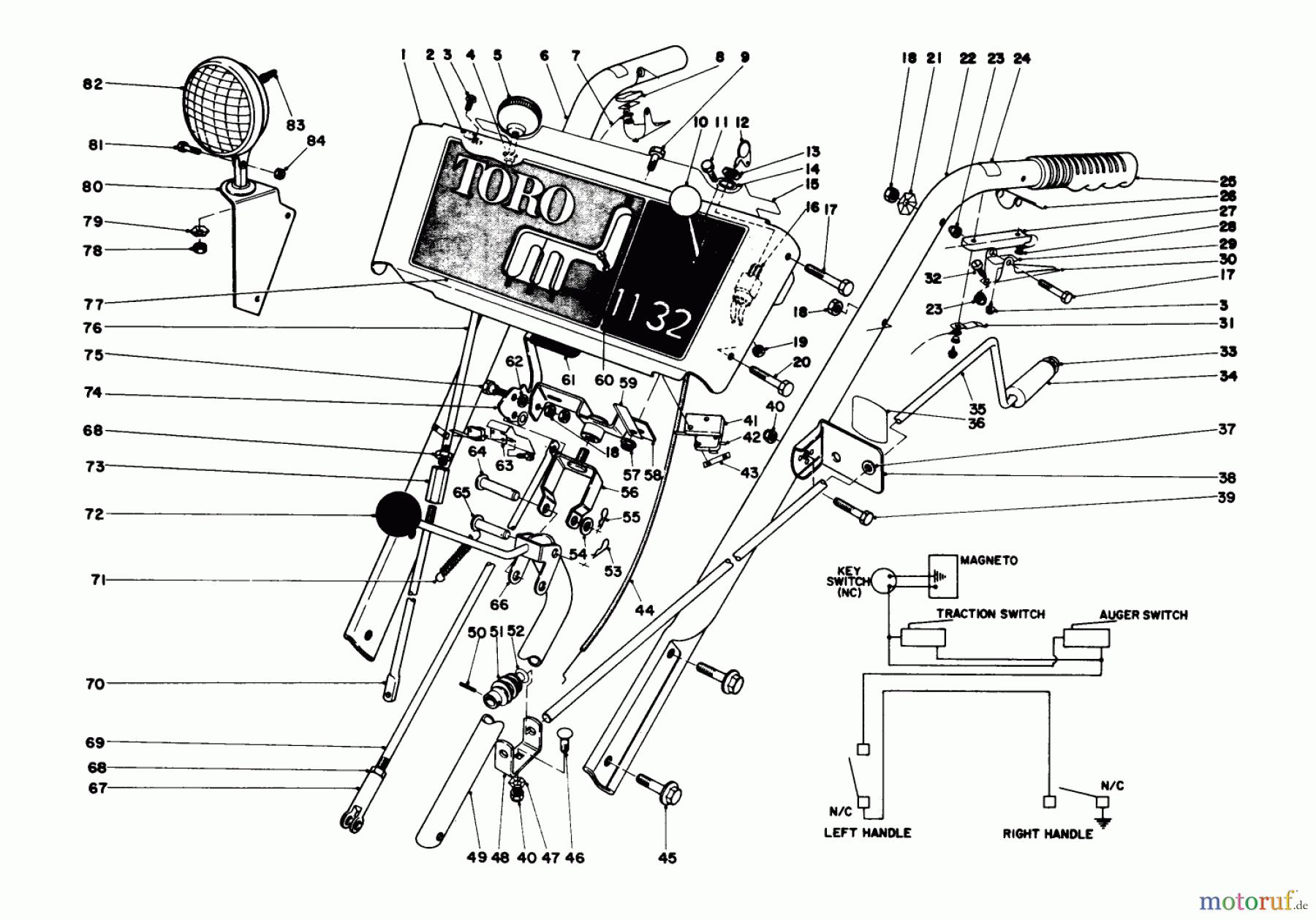 Toro Neu Snow Blowers/Snow Throwers Seite 1 38155 (826) - Toro 826 Snowthrower, 1981 (1000001-1999999) HANDLE ASSEMBLY