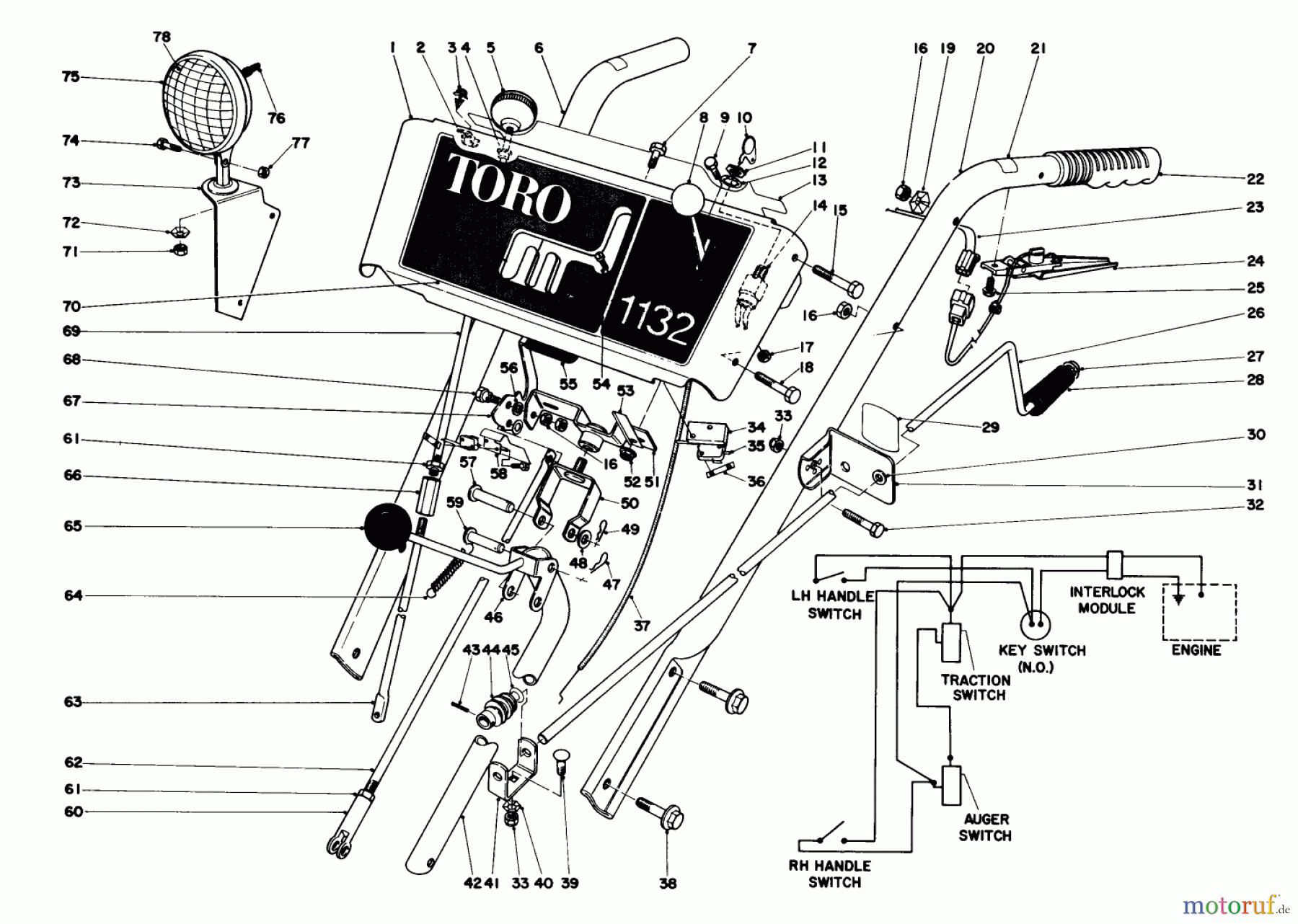  Toro Neu Snow Blowers/Snow Throwers Seite 1 38095 (1132) - Toro 1132 Snowthrower, 1983 (3000001-3999999) HANDLE ASSEMBLY