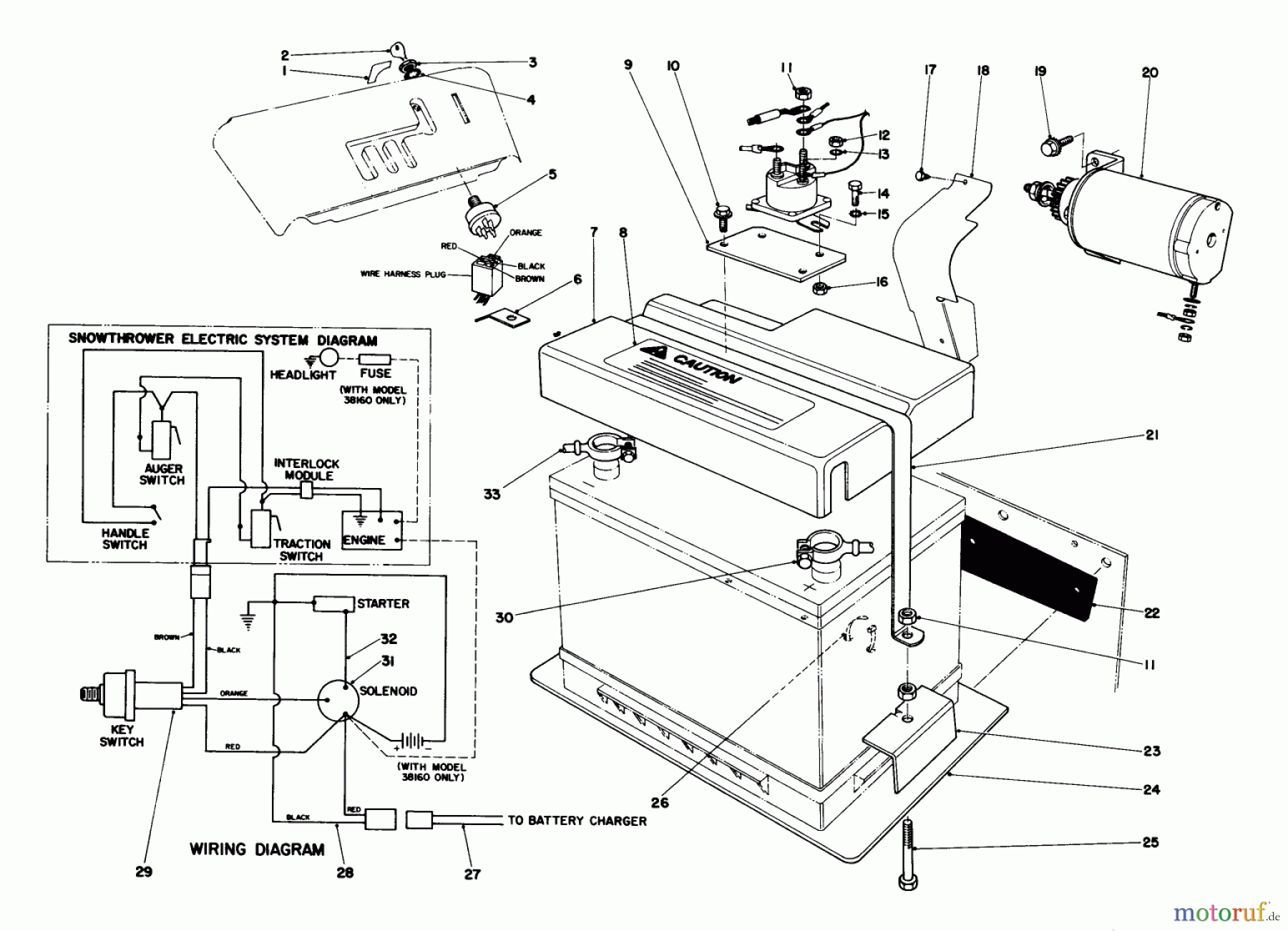 Toro Neu Snow Blowers/Snow Throwers Seite 1 38095 (1132) - Toro 1132 Snowthrower, 1985 (5000001-5999999) 12 VOLT STARTING MOTOR KIT 42-4370 (OPTIONAL)