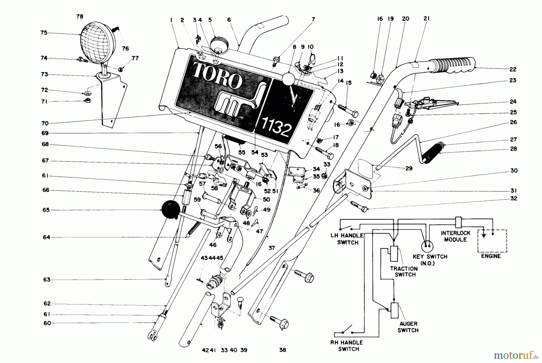 Toro Neu Snow Blowers/Snow Throwers Seite 1 38095 (1132) - Toro 1132 Snowthrower, 1985 (5000001-5999999) HANDLE ASSEMBLY