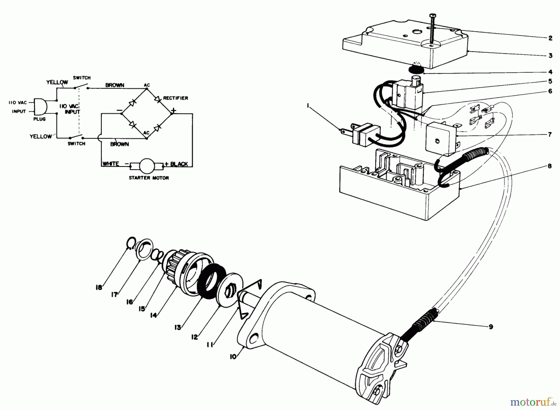  Toro Neu Snow Blowers/Snow Throwers Seite 1 38110C (CR-20R) - Toro CR-20R Snowthrower, 1987 (7000001-7999999) STARTER MOTOR & SWITCH ASSEMBLY (MODELS NO. 38115C & 38116C)