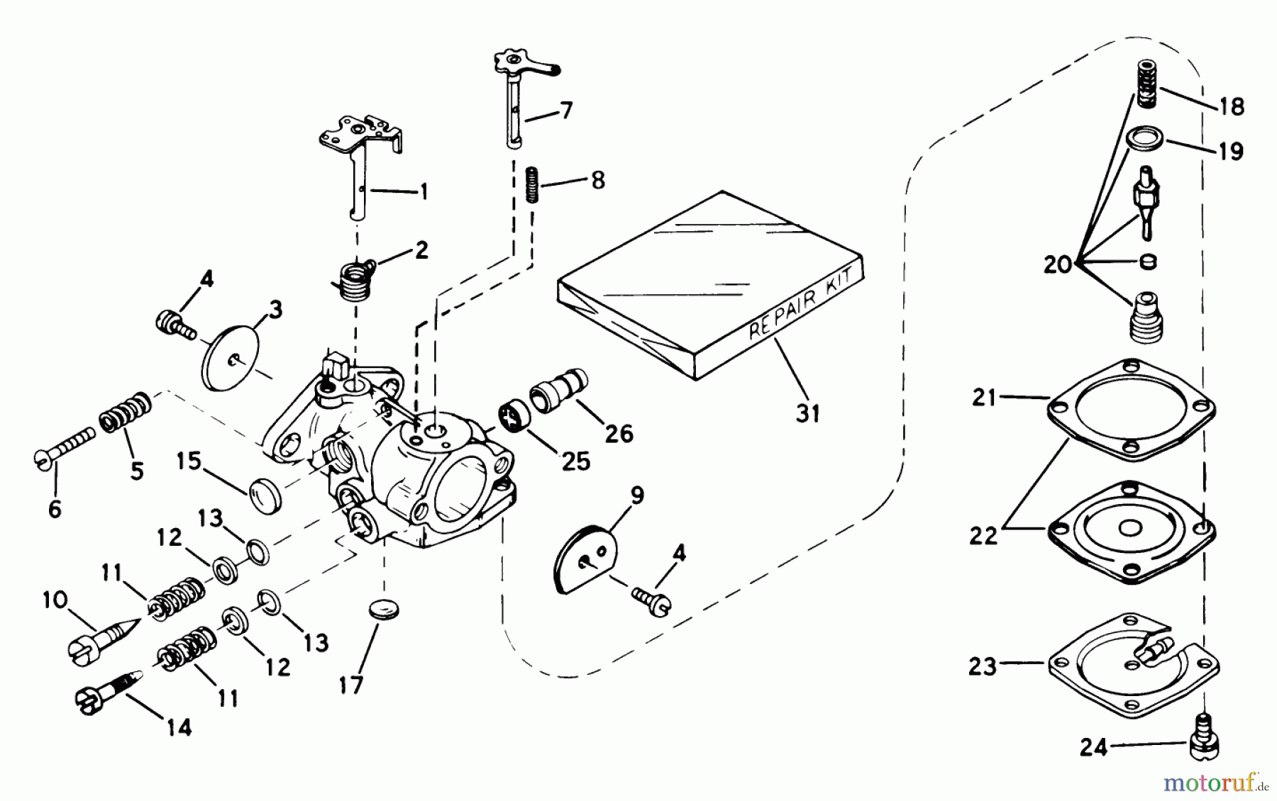 Toro Neu Snow Blowers/Snow Throwers Seite 1 38130 (S-200) - Toro S-200 Snowthrower, 1979 (9000001-9999999) CARBURETOR NO. 631887