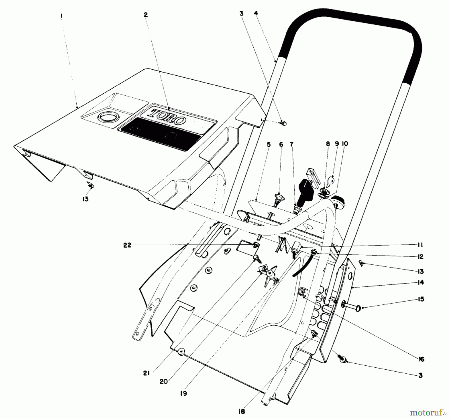 Toro Neu Snow Blowers/Snow Throwers Seite 1 38130 (S-200) - Toro S-200 Snowthrower, 1979 (9000001-9999999) SHROUD & HANDLE ASSEMBLY (MODEL 38120)