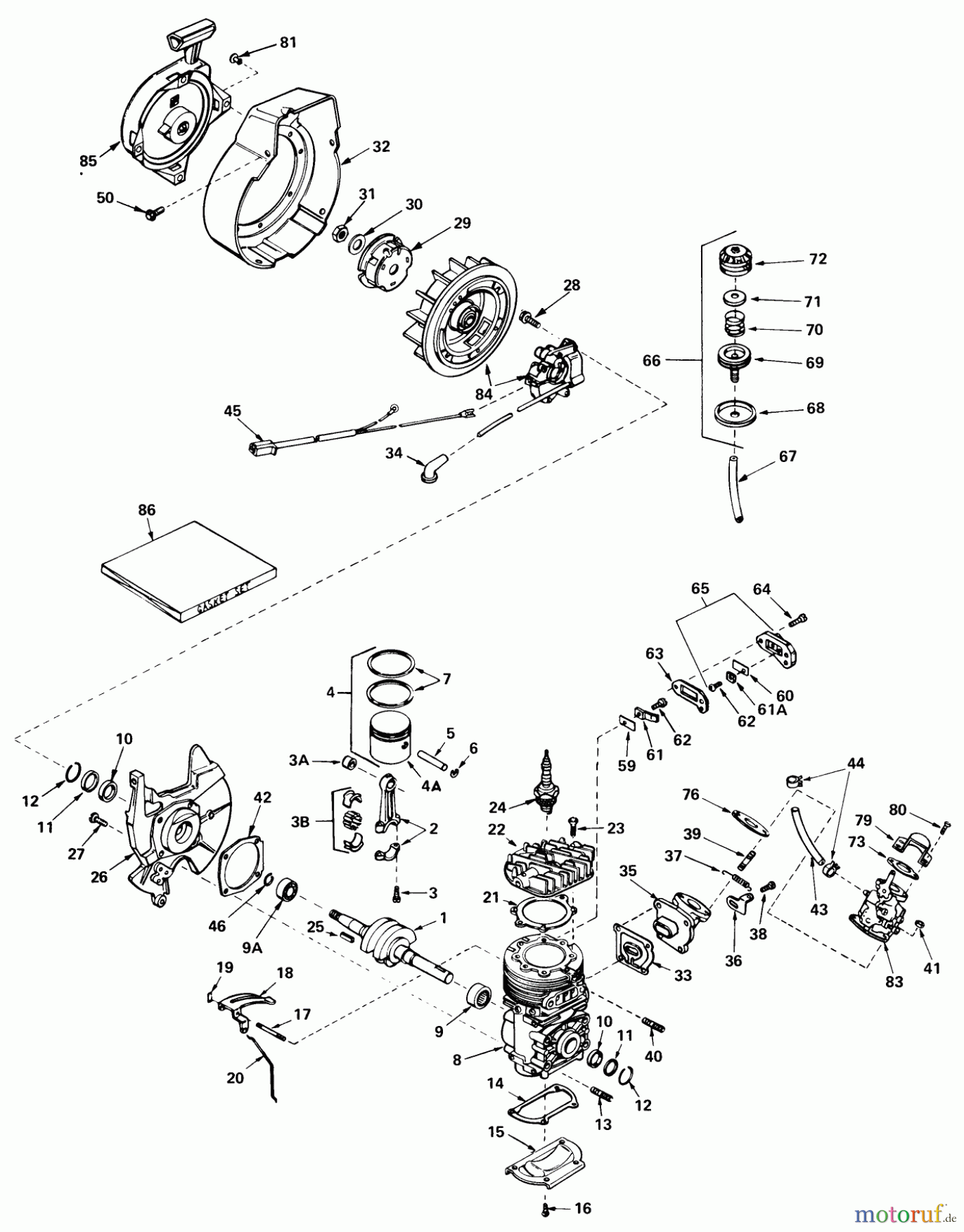 Toro Neu Snow Blowers/Snow Throwers Seite 1 38130 (S-200) - Toro S-200 Snowthrower, 1980 (0000001-0015000) ENGINE ASSEMBLY ENGINE TECUMSEH MODEL NO. AH520 TYPE 1585A UNIT MODEL 38120 (USED ON UNITS WITH SERIAL NO. 0100000