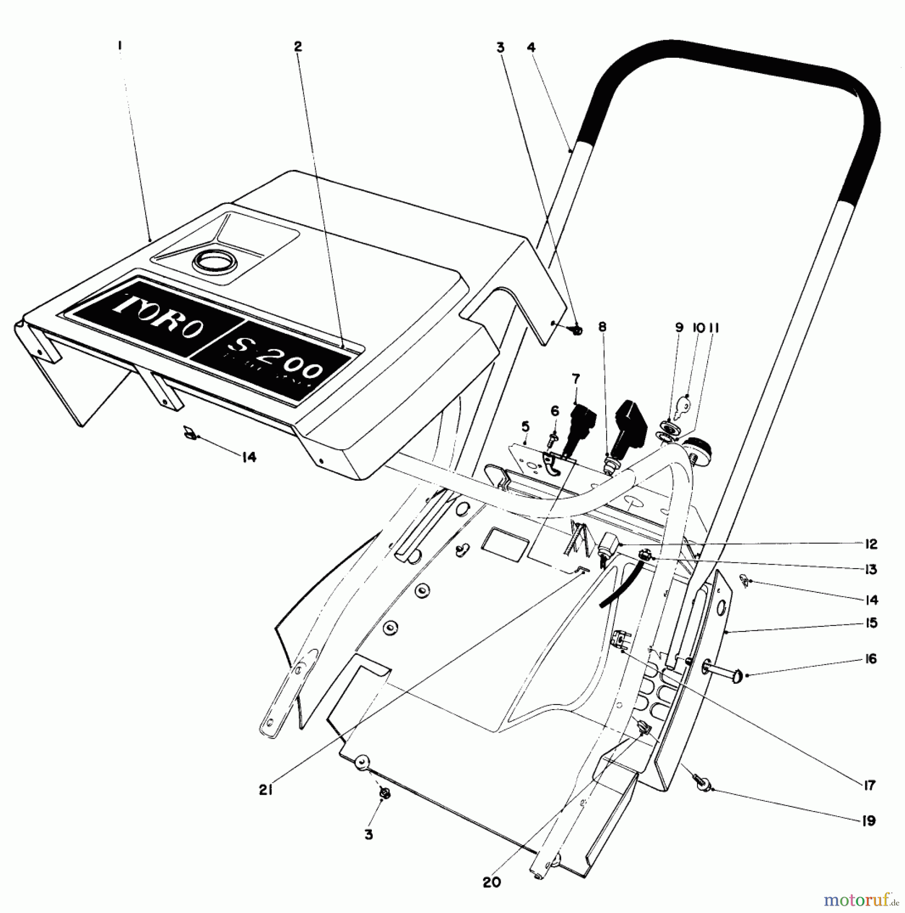Toro Neu Snow Blowers/Snow Throwers Seite 1 38130 (S-200) - Toro S-200 Snowthrower, 1980 (0015001-0499999) SHROUD & HANDLE ASSEMBLY (MODEL 38130)