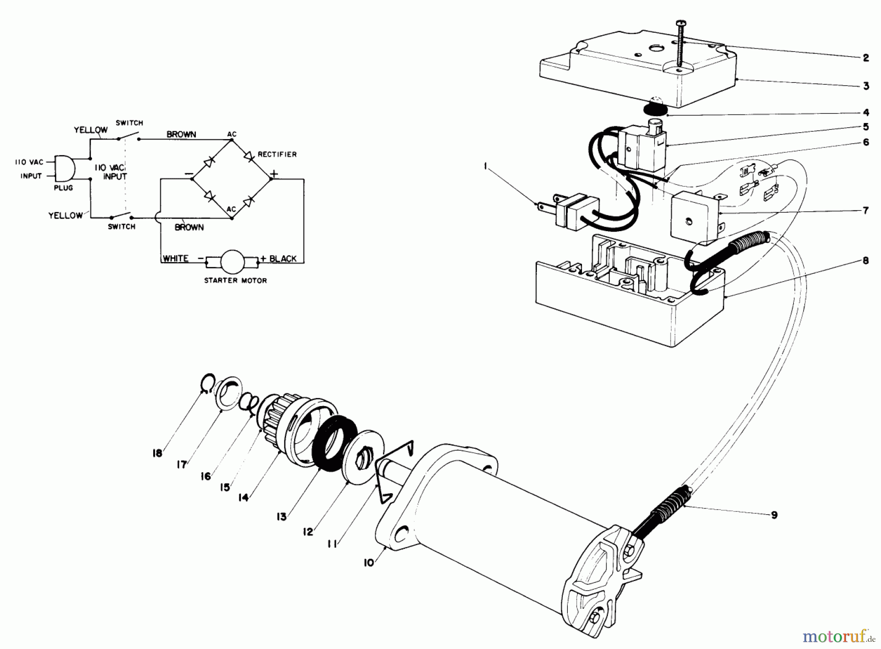 Toro Neu Snow Blowers/Snow Throwers Seite 1 38120 (S-200) - Toro S-200 Snowthrower, 1980 (0500000-0999999) STARTER MOTOR & SWITCH ASSEMBLY (MODEL 38130)