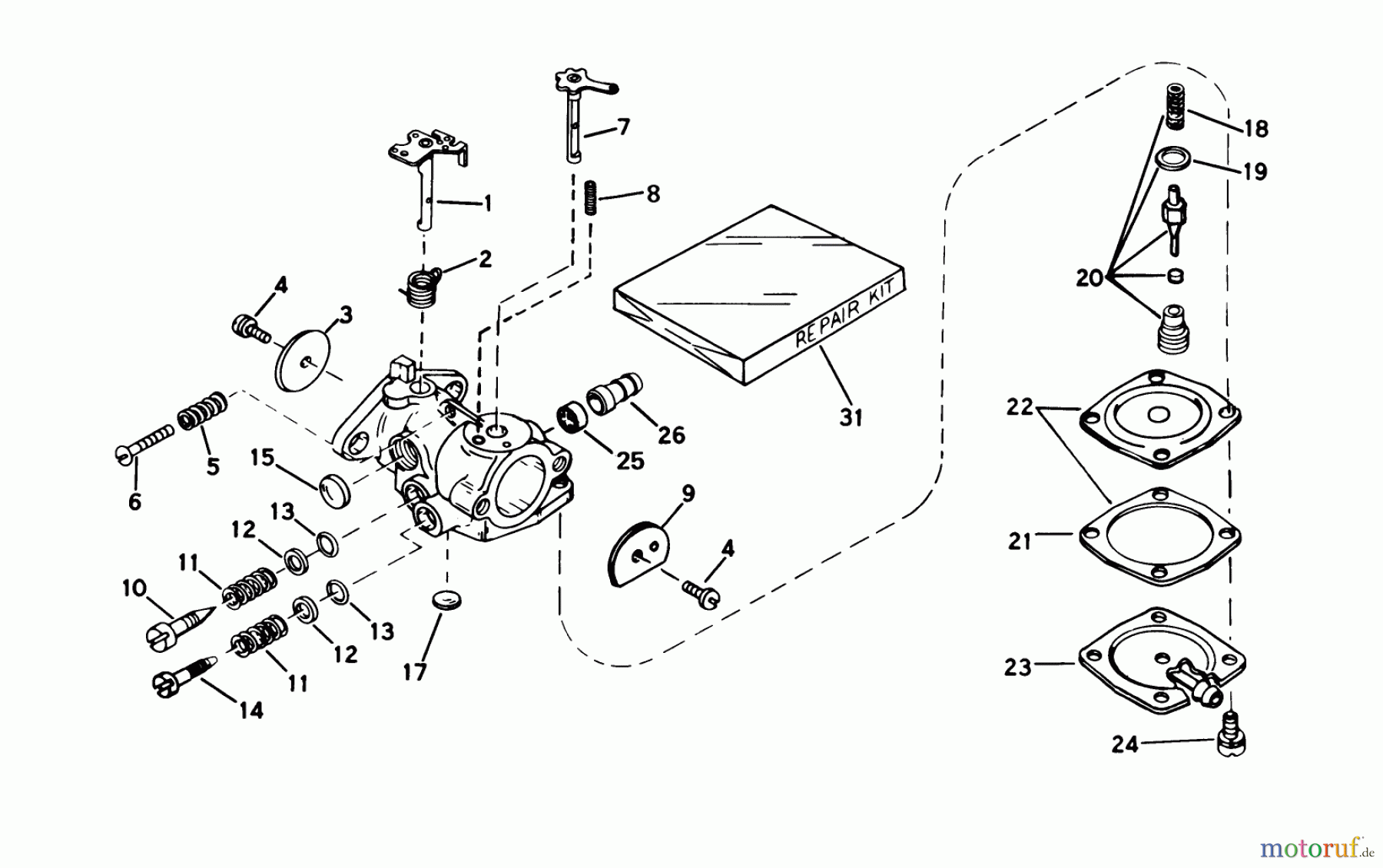 Toro Neu Snow Blowers/Snow Throwers Seite 1 38120 (S-200) - Toro S-200 Snowthrower, 1981 (1000001-1000350) CARBURETOR NO. 631887 (ENGINE MODEL AH520 TYPE 1583, 1583B, 1585, & 1585B)