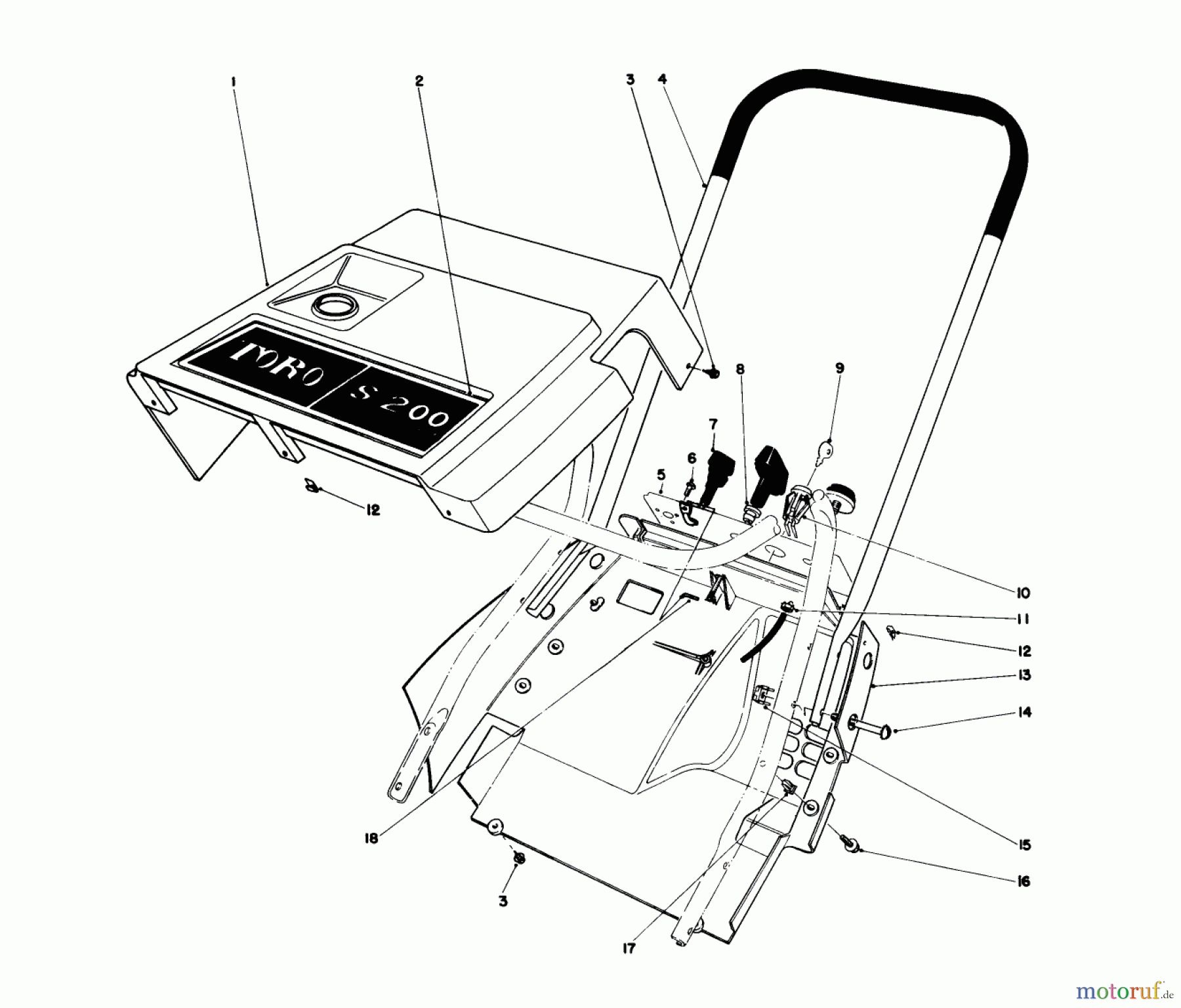 Toro Neu Snow Blowers/Snow Throwers Seite 1 38130 (S-200) - Toro S-200 Snowthrower, 1981 (1000001-1000350) SHROUD & HANDLE ASSEMBLY (MODEL 38130)
