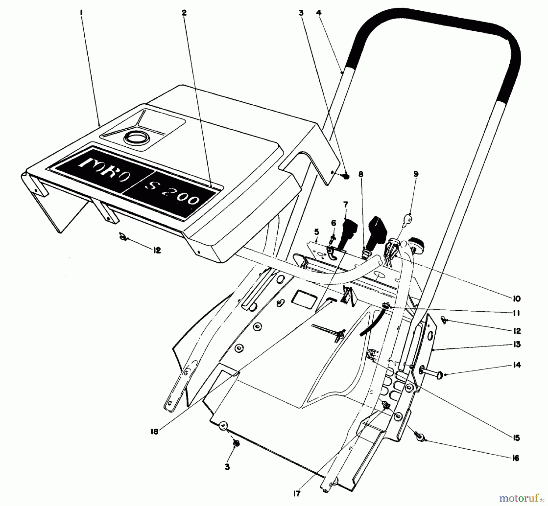 Toro Neu Snow Blowers/Snow Throwers Seite 1 38120 (S-200) - Toro S-200 Snowthrower, 1981 (1000351-1999999) SHROUD & HANDLE ASSEMBLY (MODEL 38130)