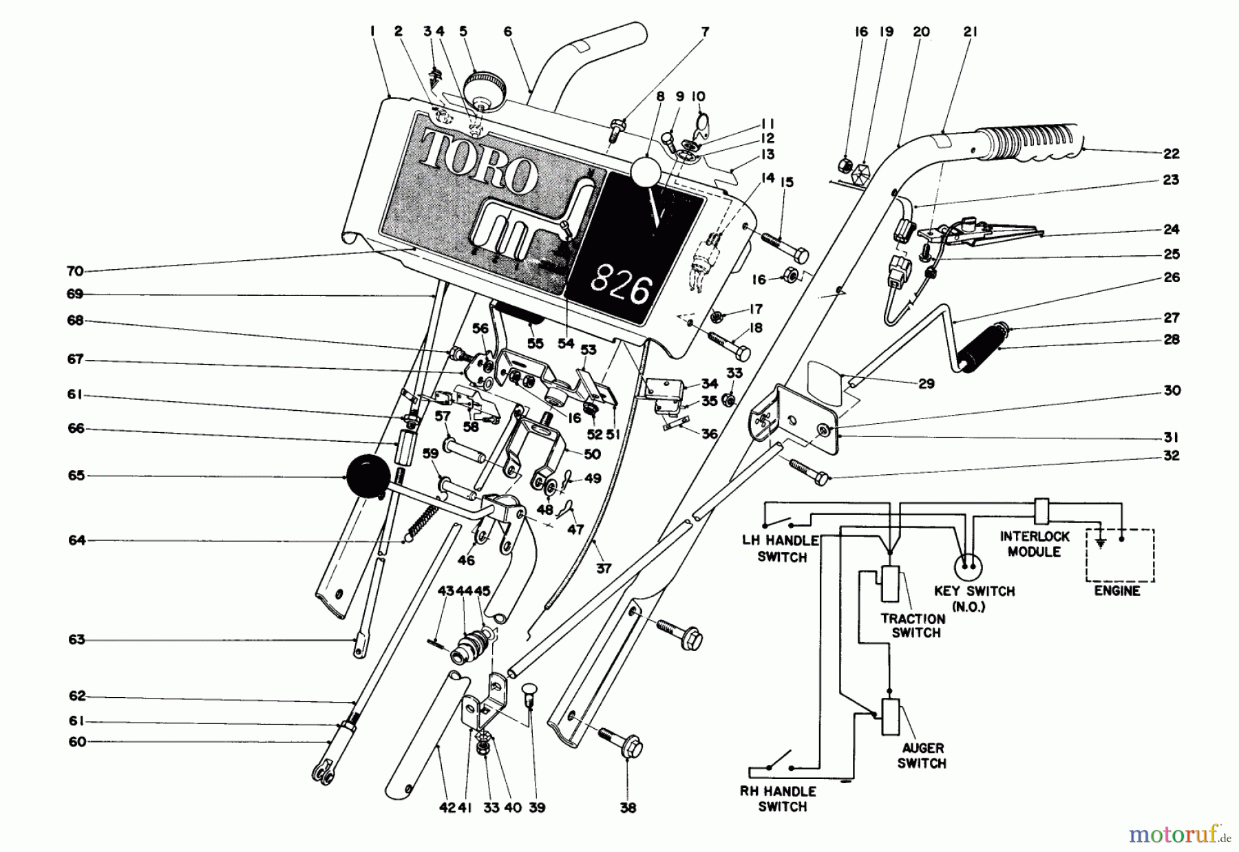 Toro Neu Snow Blowers/Snow Throwers Seite 1 38150 (826) - Toro 826 Snowthrower, 1984 (4000001-4999999) HANDLE ASSEMBLY