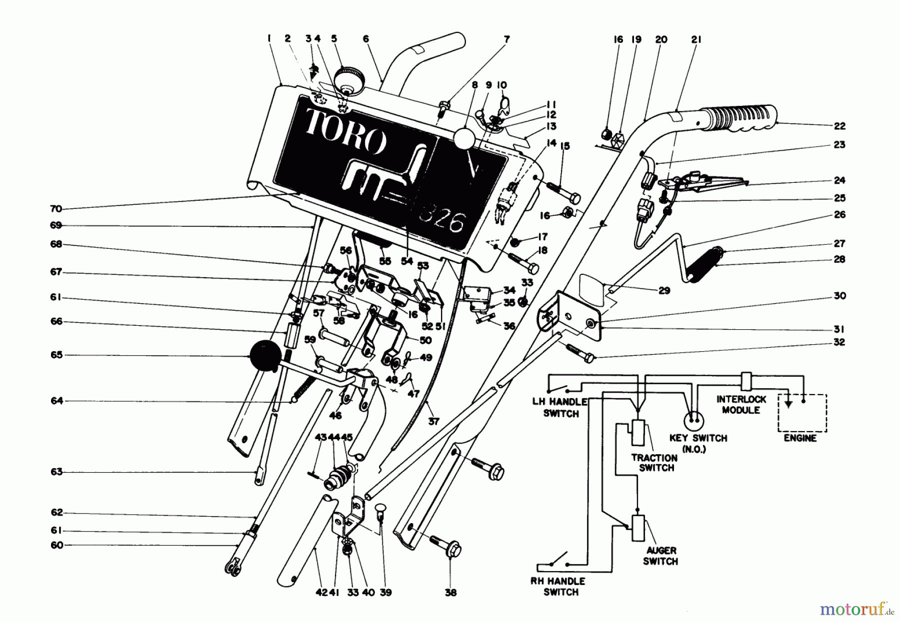 Toro Neu Snow Blowers/Snow Throwers Seite 1 38155 (826) - Toro 826 Snowthrower, 1987 (7000001-7999999) HANDLE ASSEMBLY